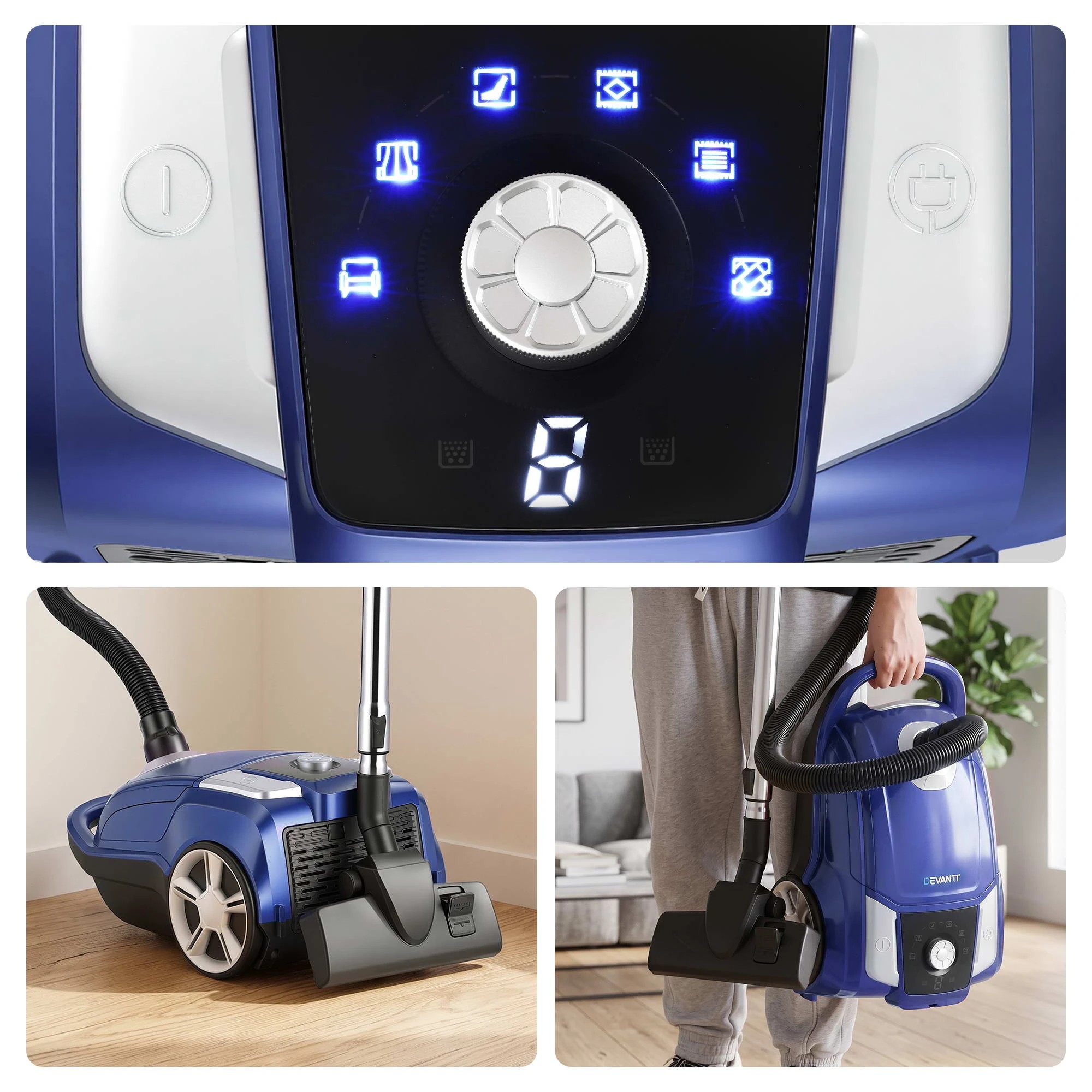 8 DEVANTI Bagged Vacuum Cleaner Powerful Suction for Carpet Wood Tile Floor - Blue, 8 of 8