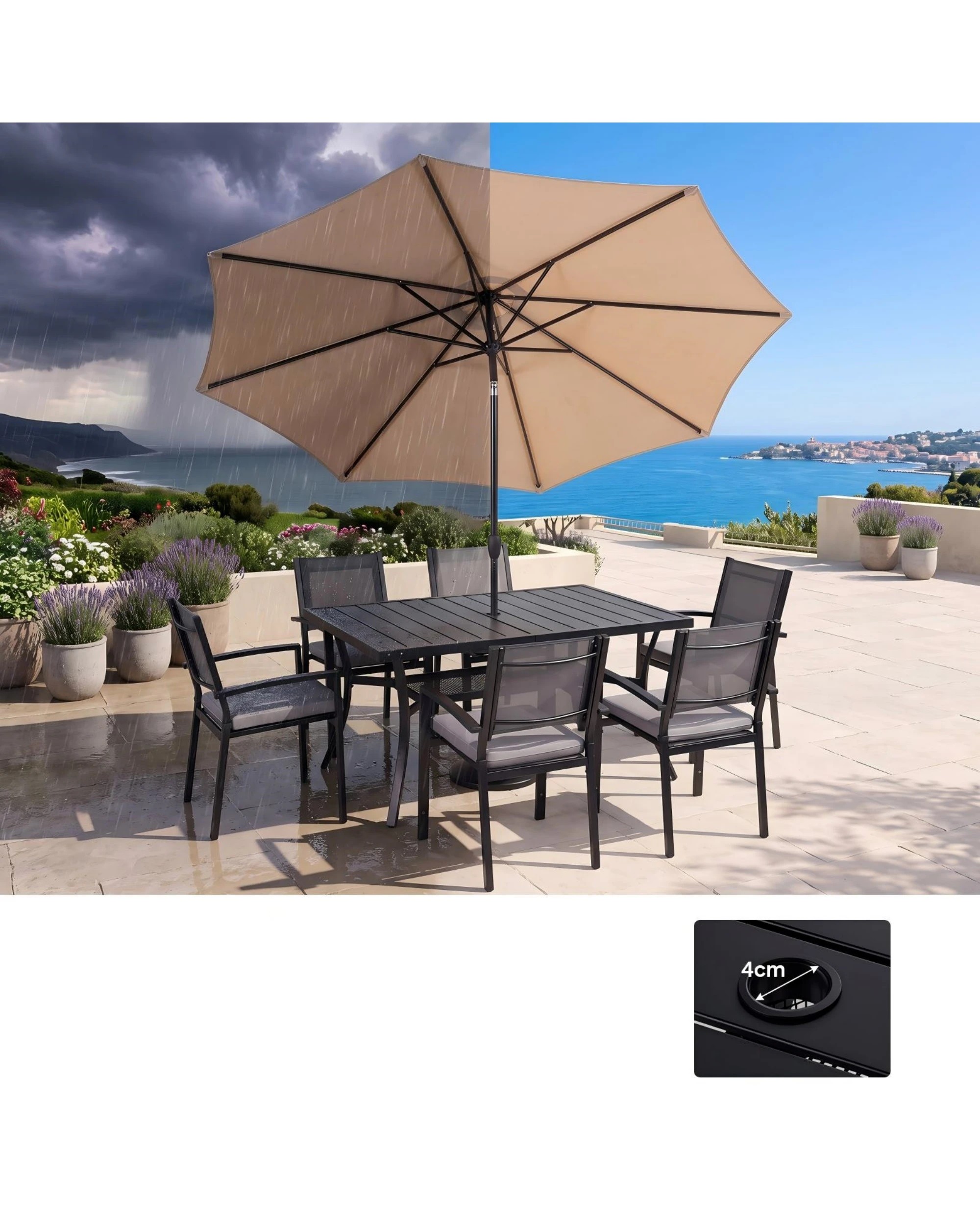 2 Advwin Outdoor Dining Table, Patio Dining Table Double-Layered - Black, 2 of 4