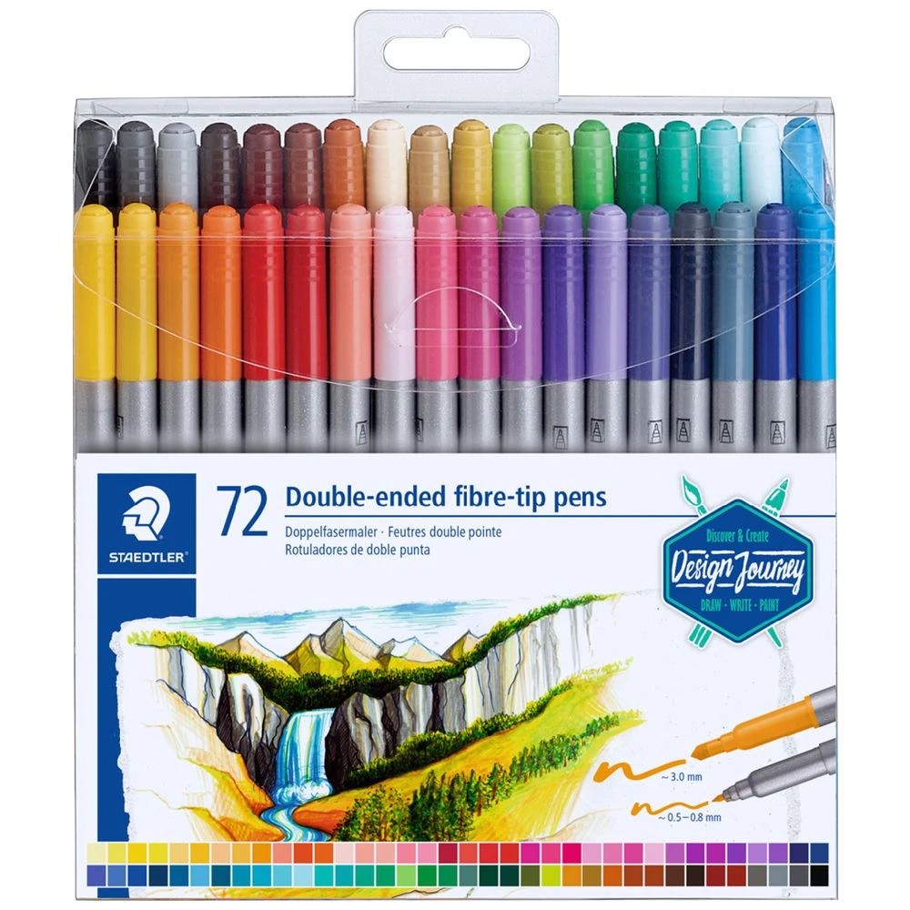 1 Staedtler 3200 Double-Ended Fibre-Tip Pens 72 Pack, 1 of 5