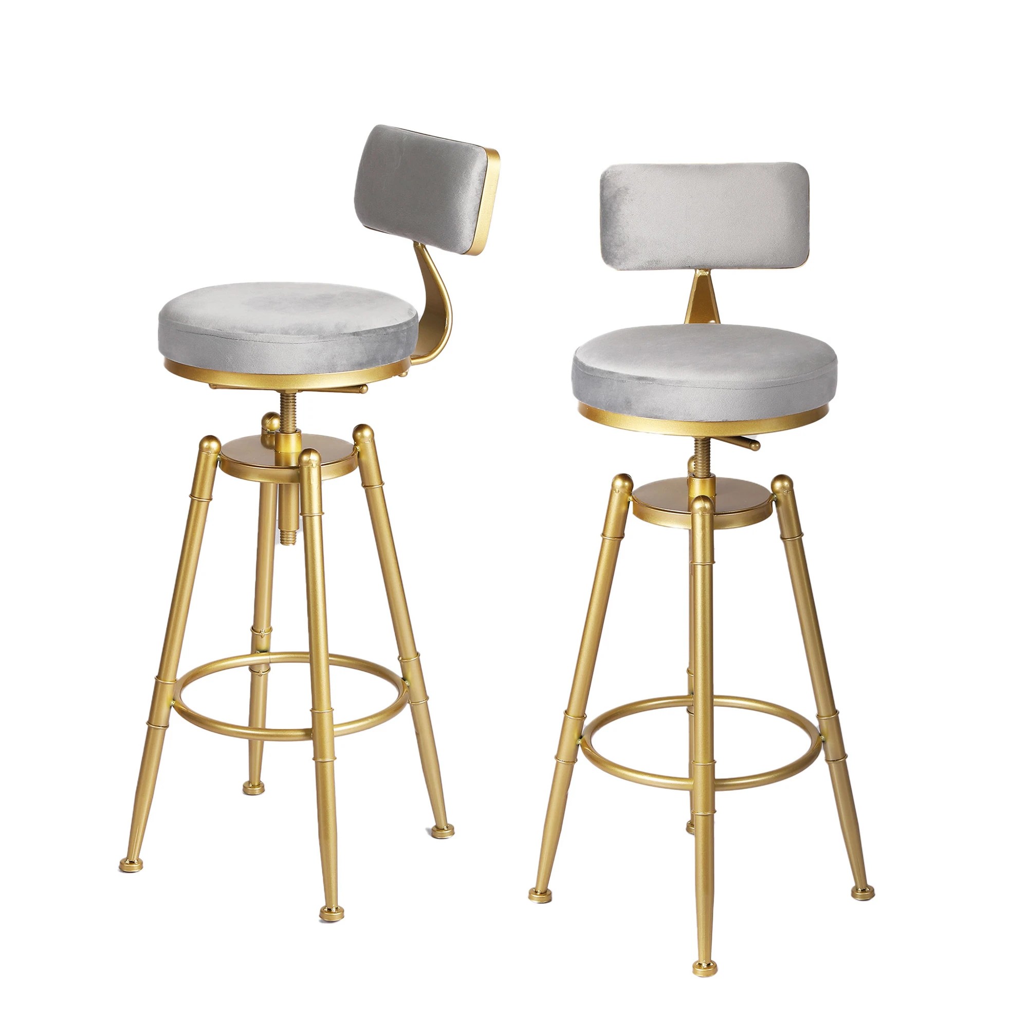 1 Levede 2x Velvet Bar Stool - Grey, 1 of 6