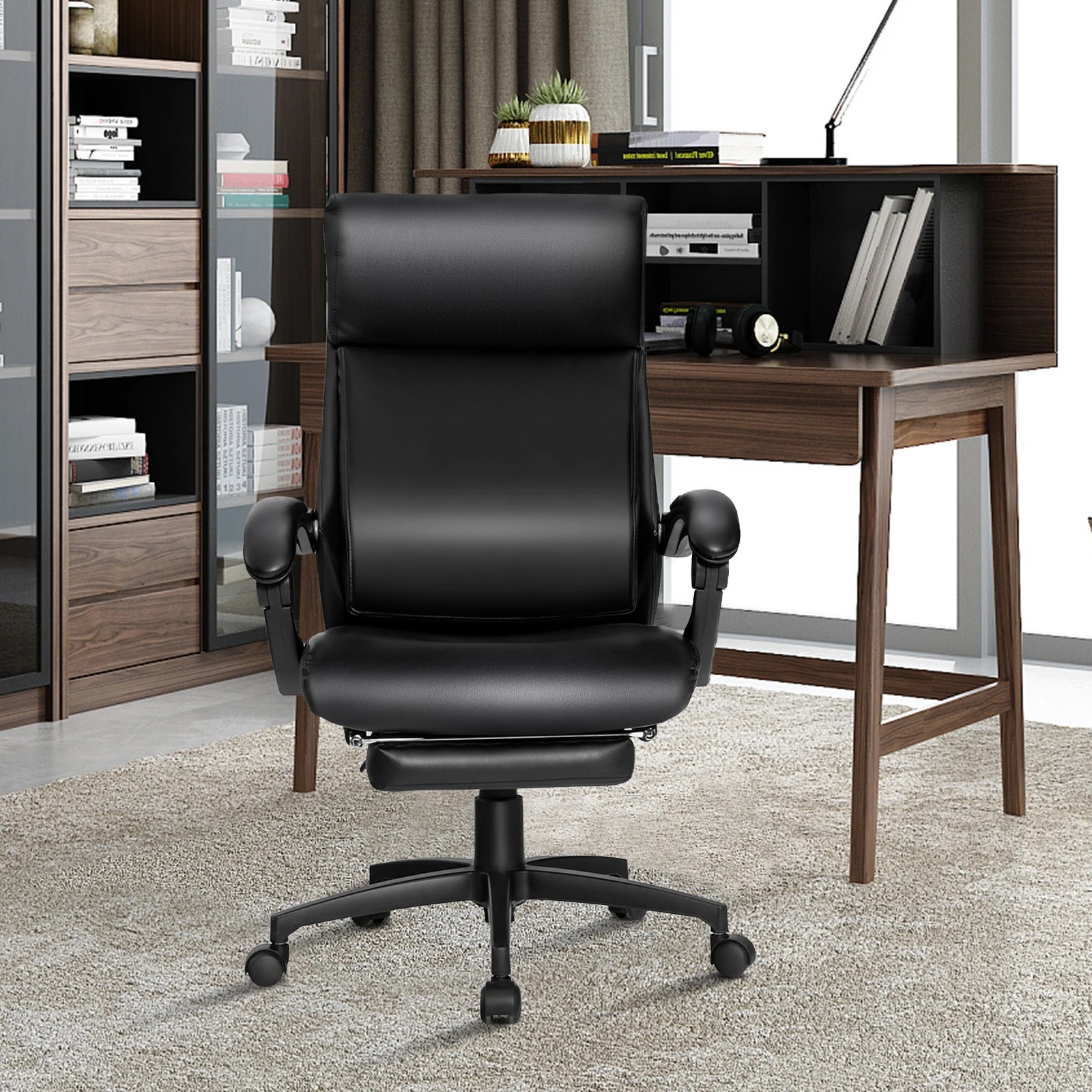 3 Costway Ergonomic Executive Office Chair Swivel Computer Chair Leather Reclining Chair, 3 of 4