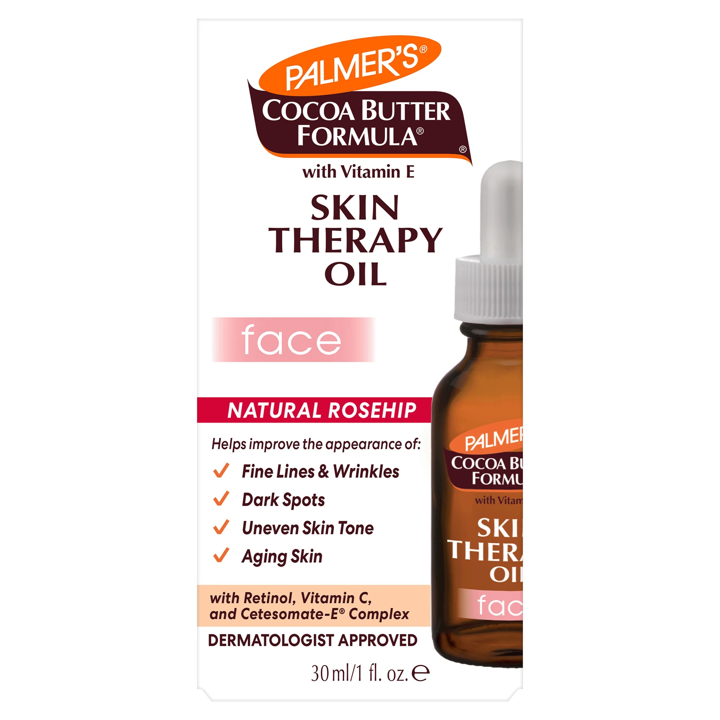 1 Palmer's Cocoa Butter Formula Skin Therapy Oil for Face 30ml - Retinol, Vitamin C, Vitamin E, Natural Rosehip and Cetesomate-E Complex, 1 of 5