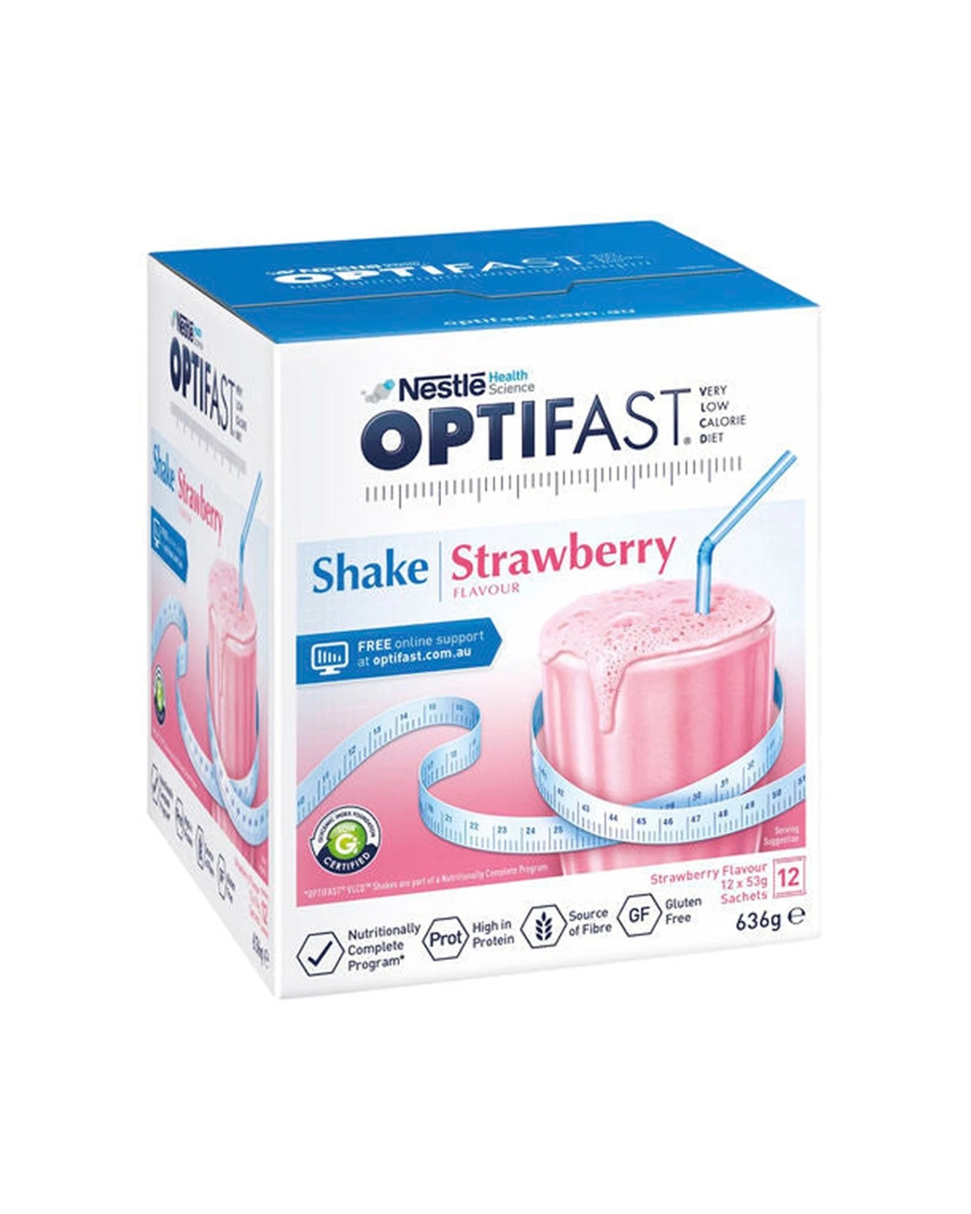 1 Optifast 12pc VLCD Strawberry Shake Sachets Weight Loss Supplement 53g, 1 of 1