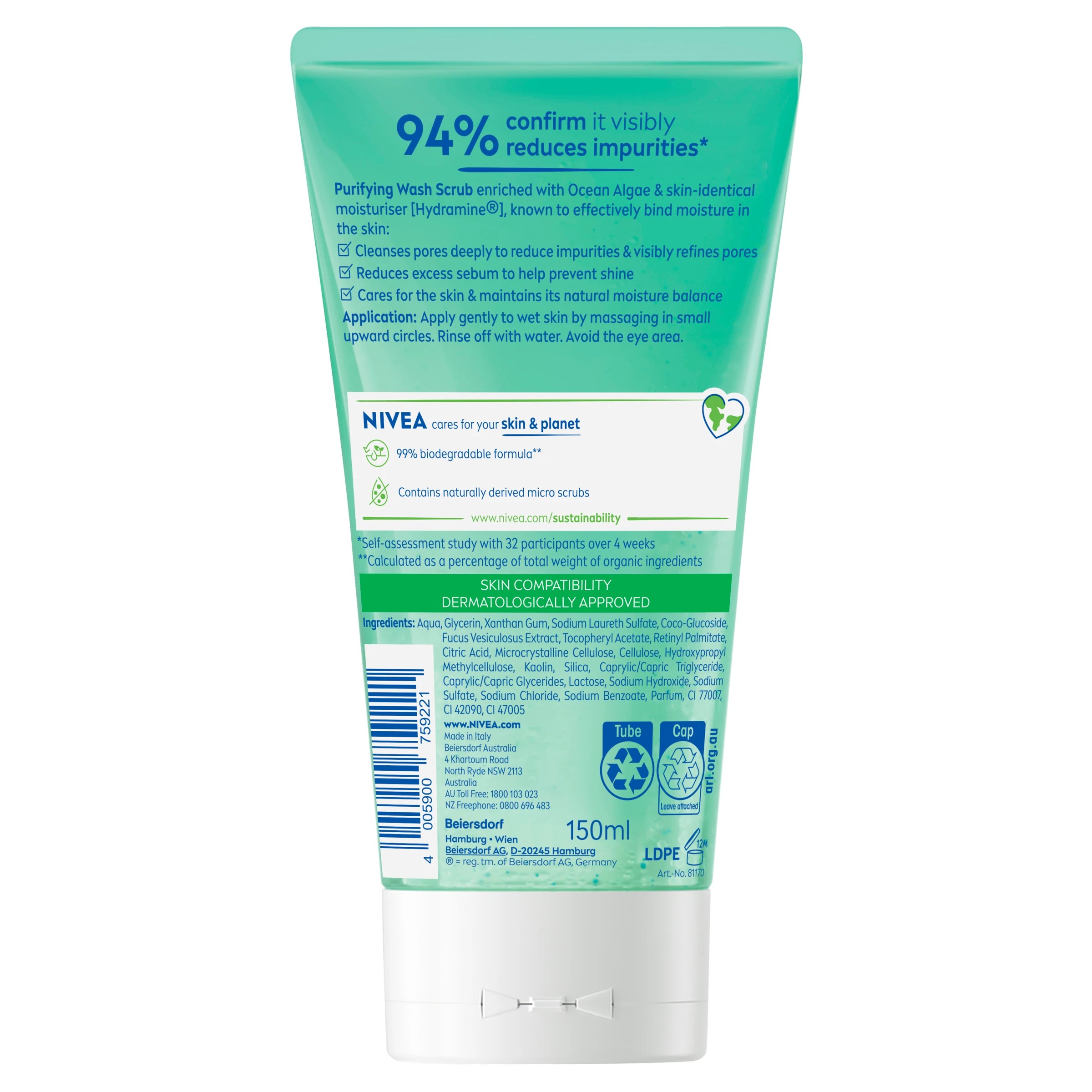 2 Nivea Purifying Wash Scrub 150ml - Ocean Algae and Hydramine, 2 of 8