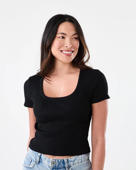 Short Sleeve Rib Square Neck T-shirt