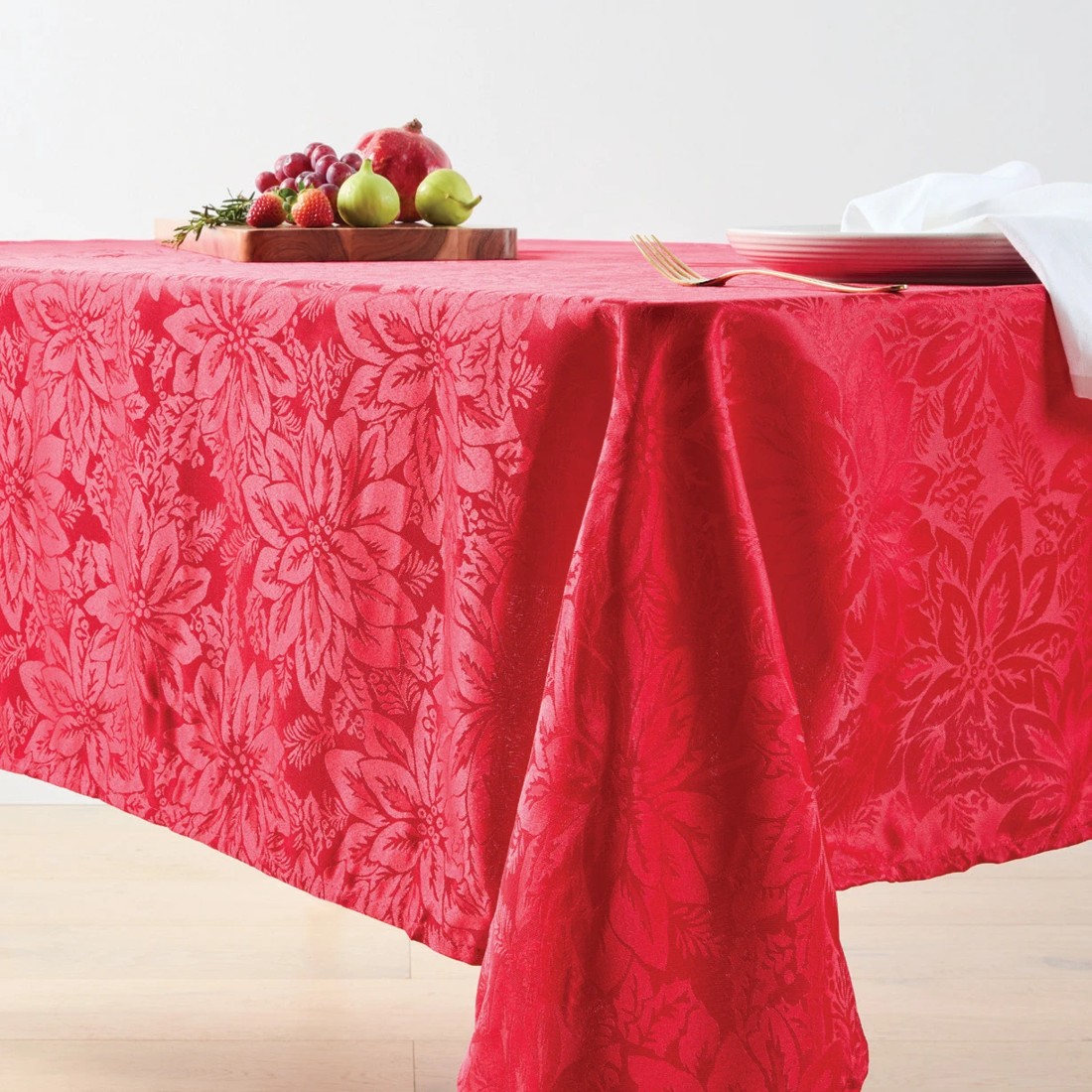 1 Red Poinsettia Tablecloth, 1 of 4