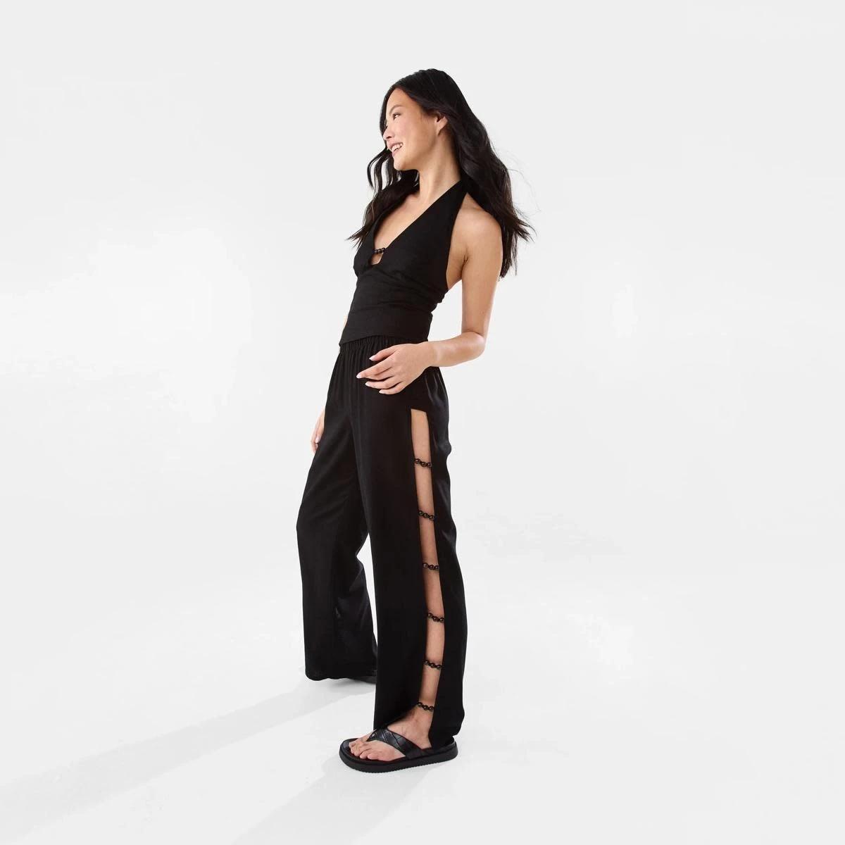 5 Linen Blend Beaded Pants Black, 5 of 8