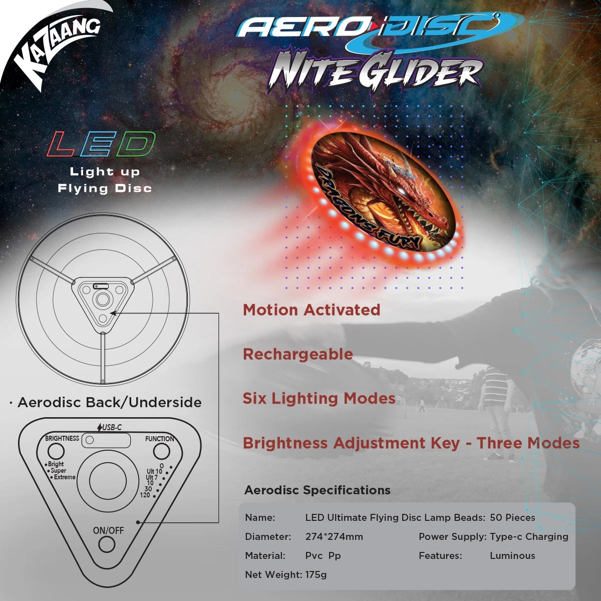 3 Kazaang Aero Disc Nite Glider - Dragons Fury, 3 of 8