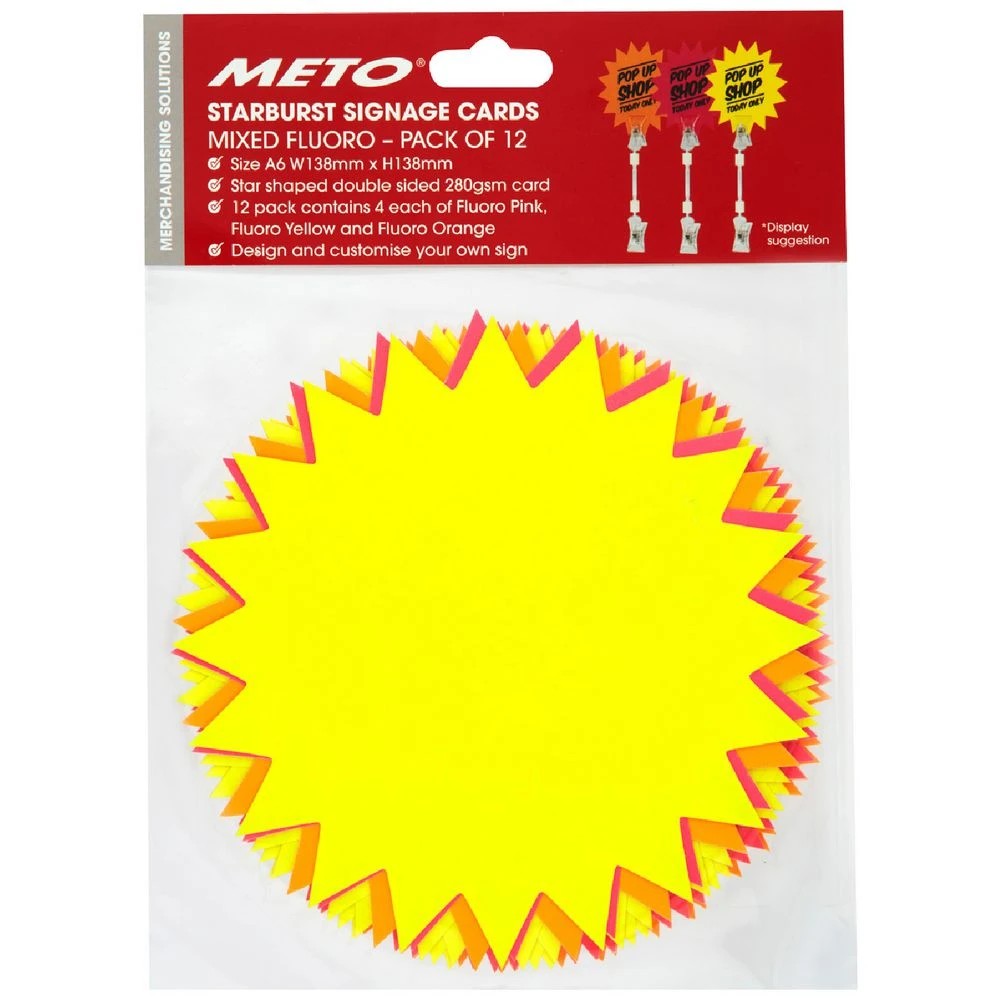 1 Meto A6 Starburst Sign Cards Fluoro 12 Pack, 1 of 2
