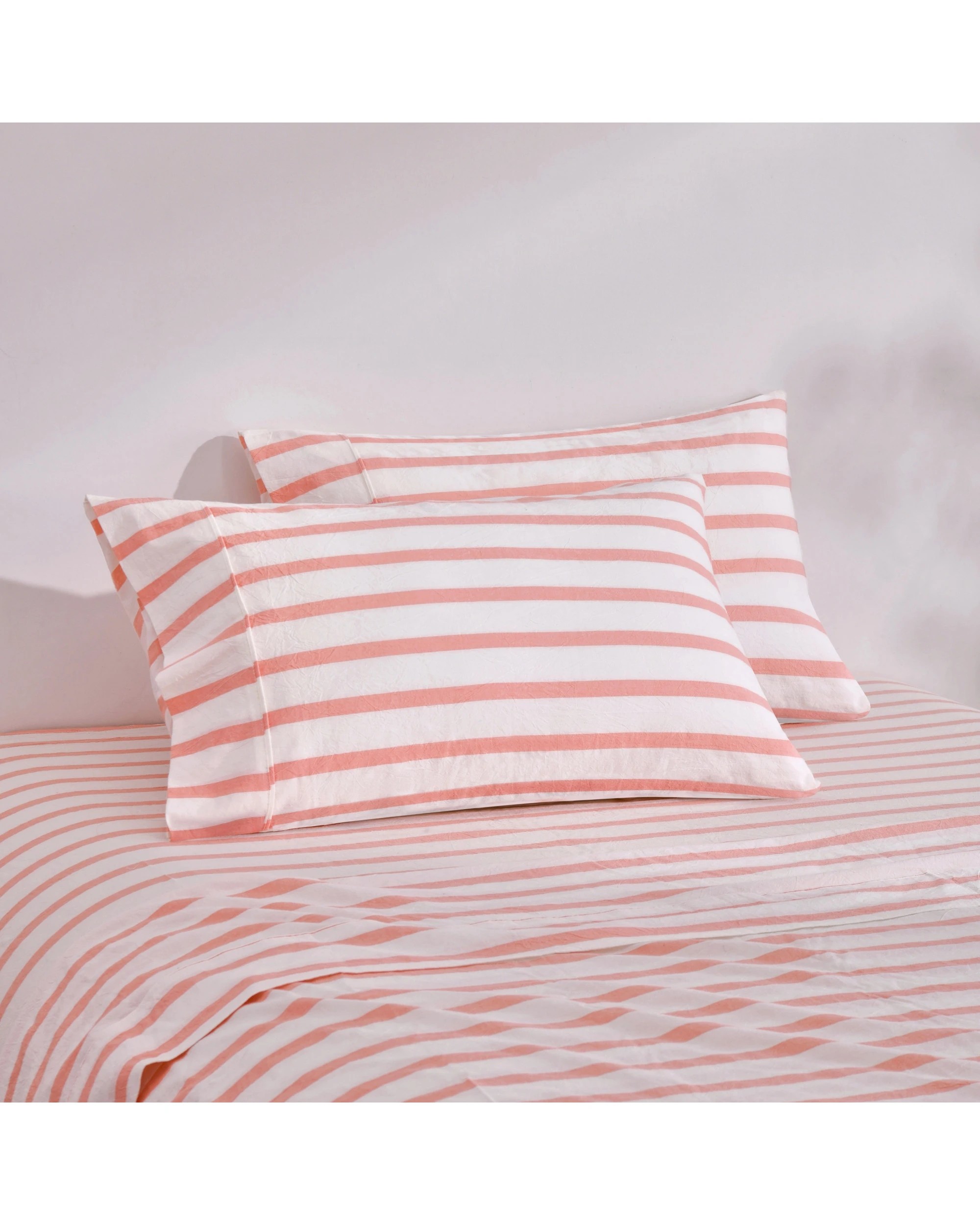 2 Dreamaker Bask Yarn Dyed Washed Cotton Striped Sheet Set - Single Bed - Coral, 2 of 7