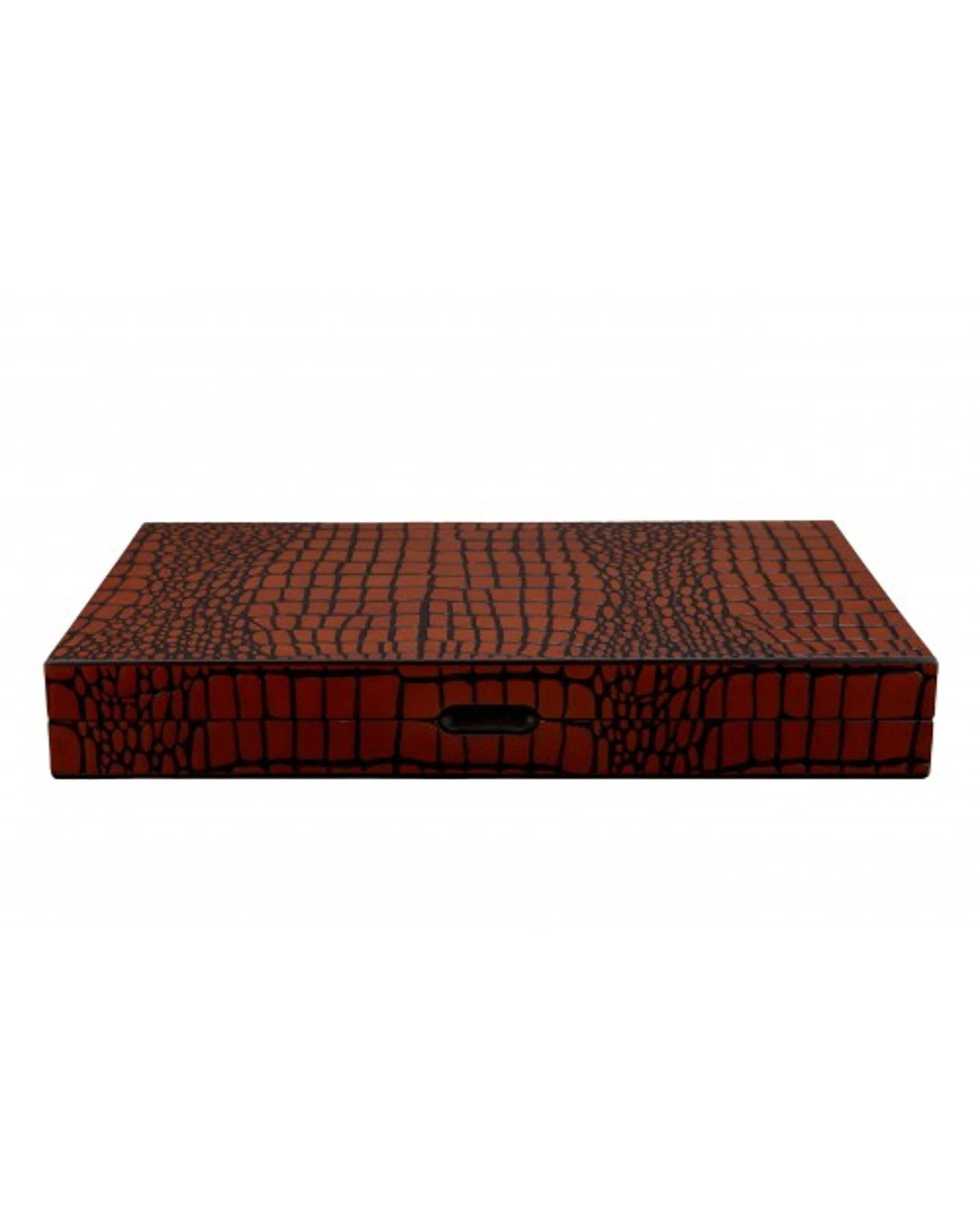 2 Dal Rossi Italy 15 inch Backgammon Wooden Crocodile Engraved Design Light Tan, 2 of 3