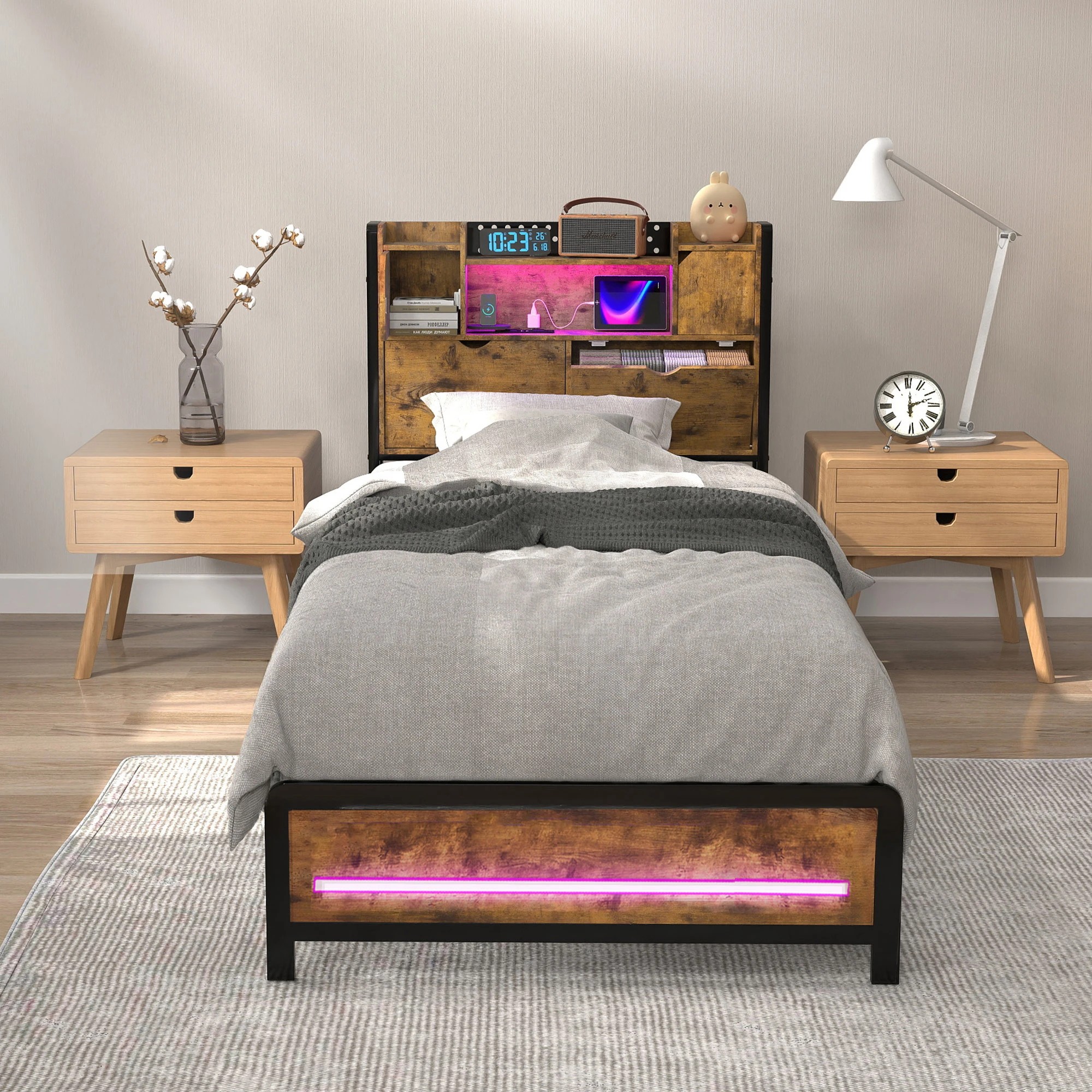 7 Levede Single Bed Frame with LED Charging Station and Storage Bedhead, 7 of 9