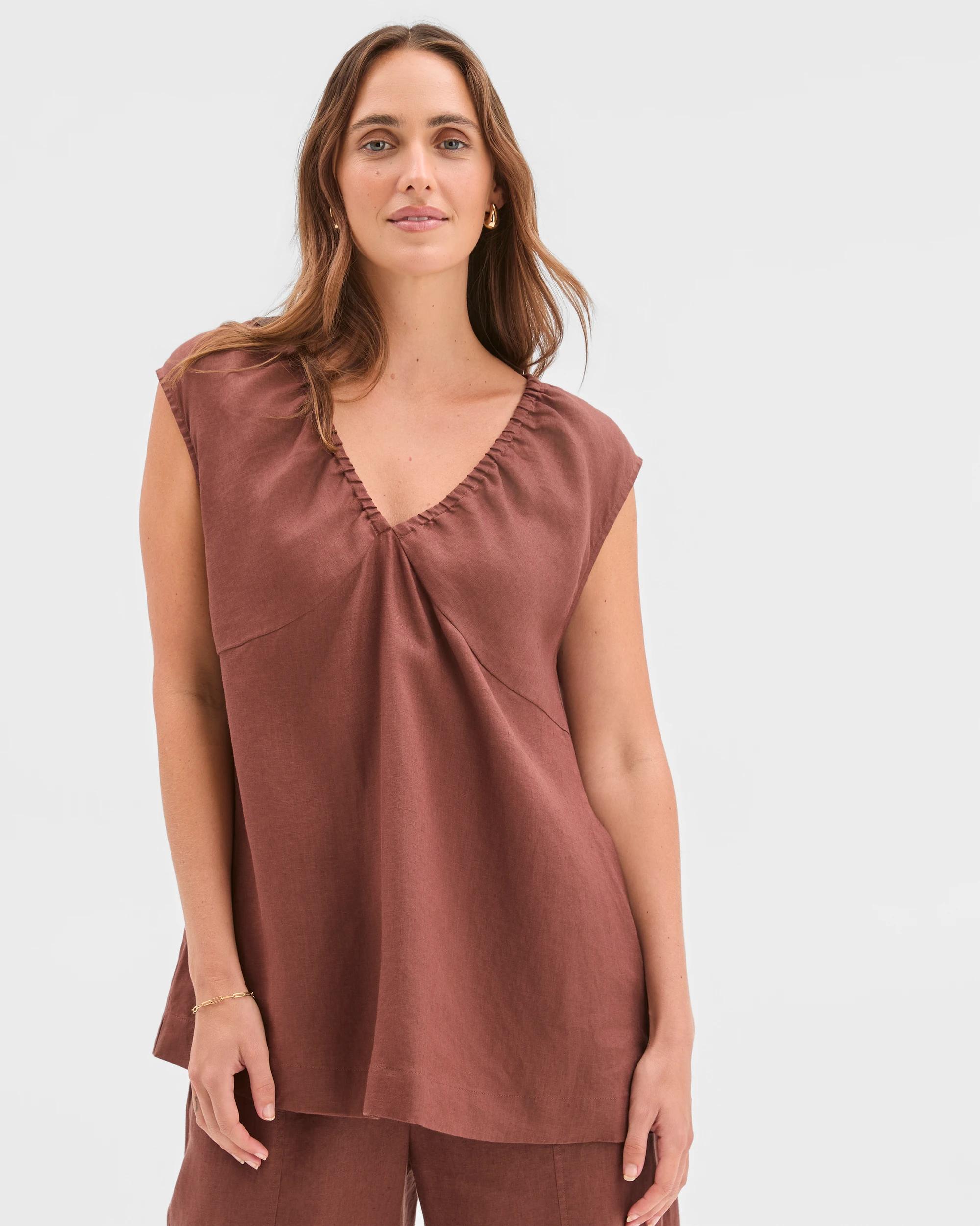 5 Target Woman European Linen Short Sleeve Top SOFT BROWN, 5 of 6