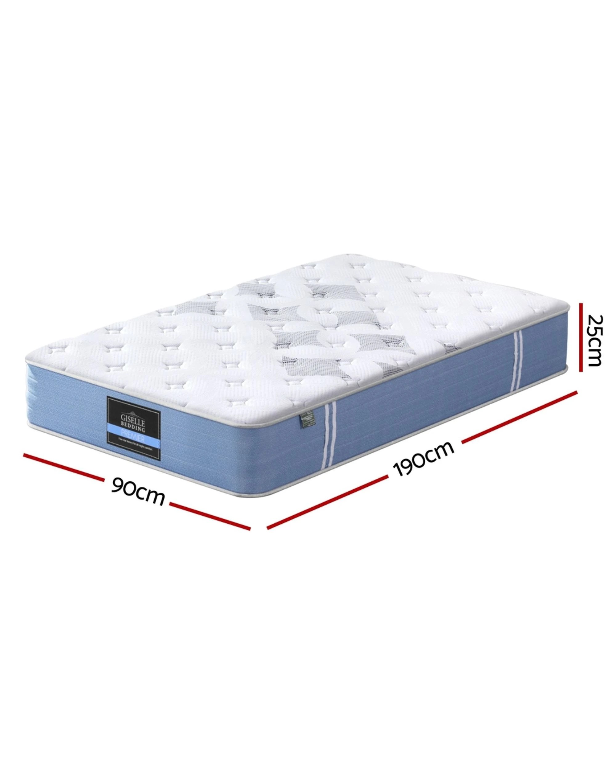 2 25cm Giselle Mattress Single Bed Pocket Spring Mattresses - Single Bed - White, 2 of 5