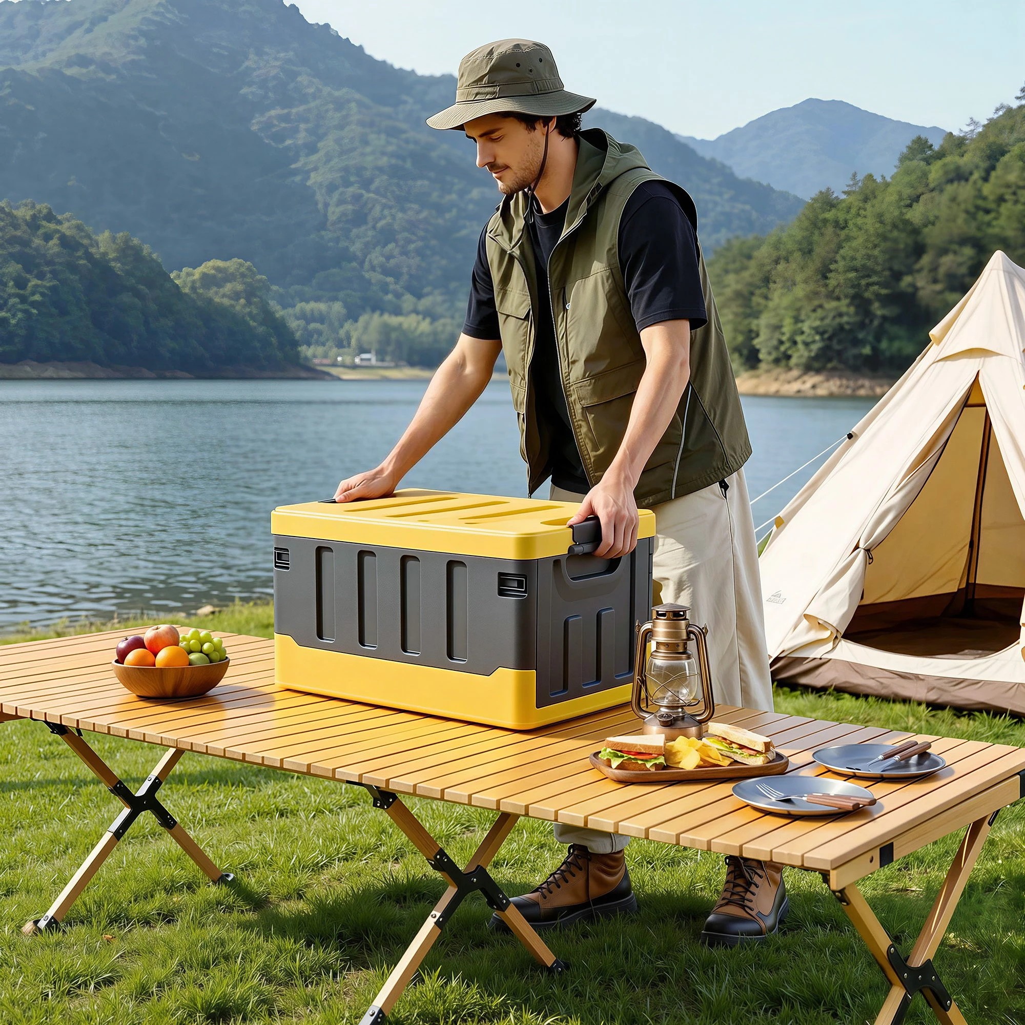 7 Gardeon Collapsible Outdoor Storage Box 60L Stackable Folding Camping Organizer - Yellow, 7 of 7