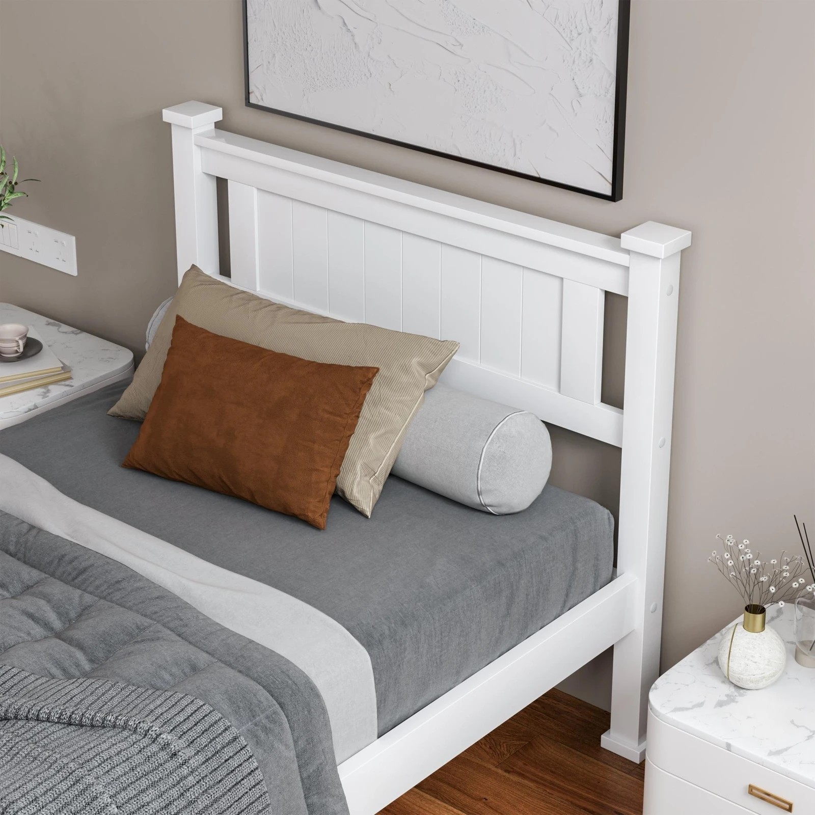 5 Alfordson Bed Frame Wooden Timber Single Size Mattress Base Platform Arne - White, 5 of 10