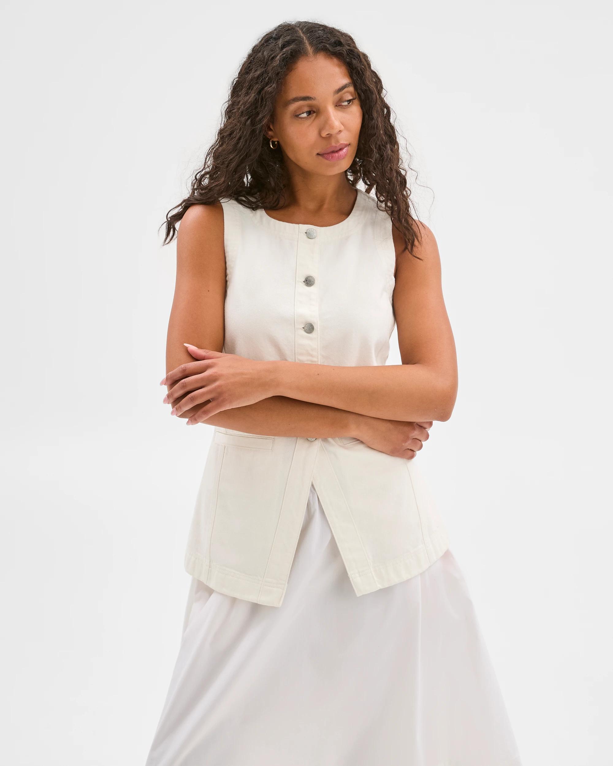 3 Target Crew Neck Denim Vest WHITE, 3 of 6