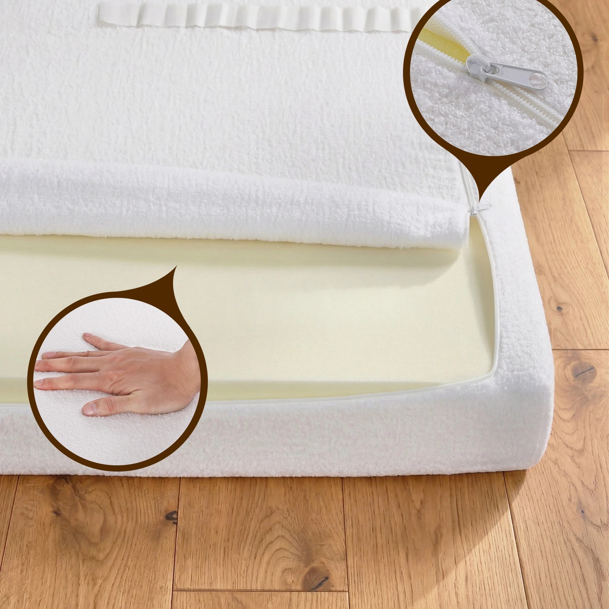 6 Artiss Queen Bed Frame Boucle Fabric No-Assembly Beds Vacuum Compressed Removable Washable Cover - White, 6 of 8