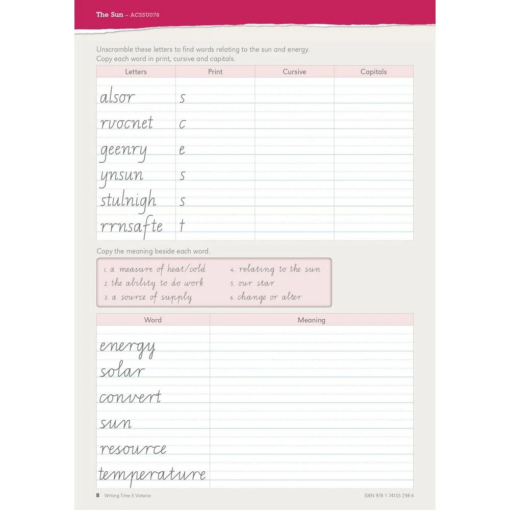 5 Writing Time VIC Modern Cursive Book 5, 5 of 7