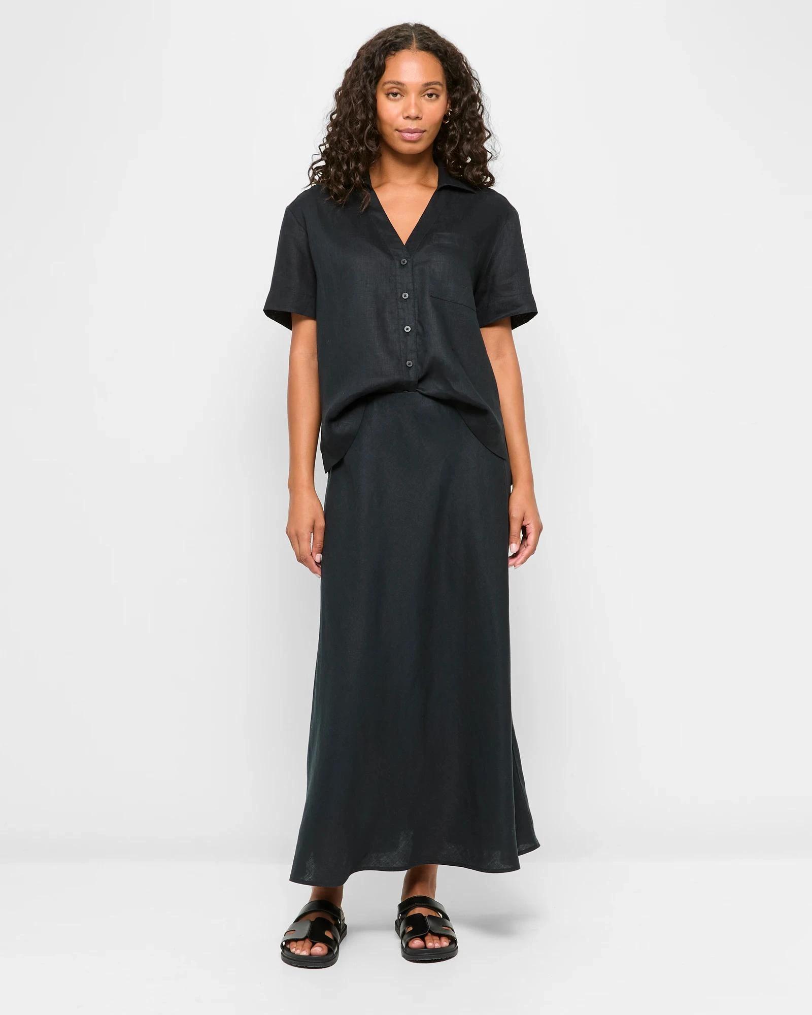 1 Target European Linen Bias Cut Midi Skirt BLACK, 1 of 5