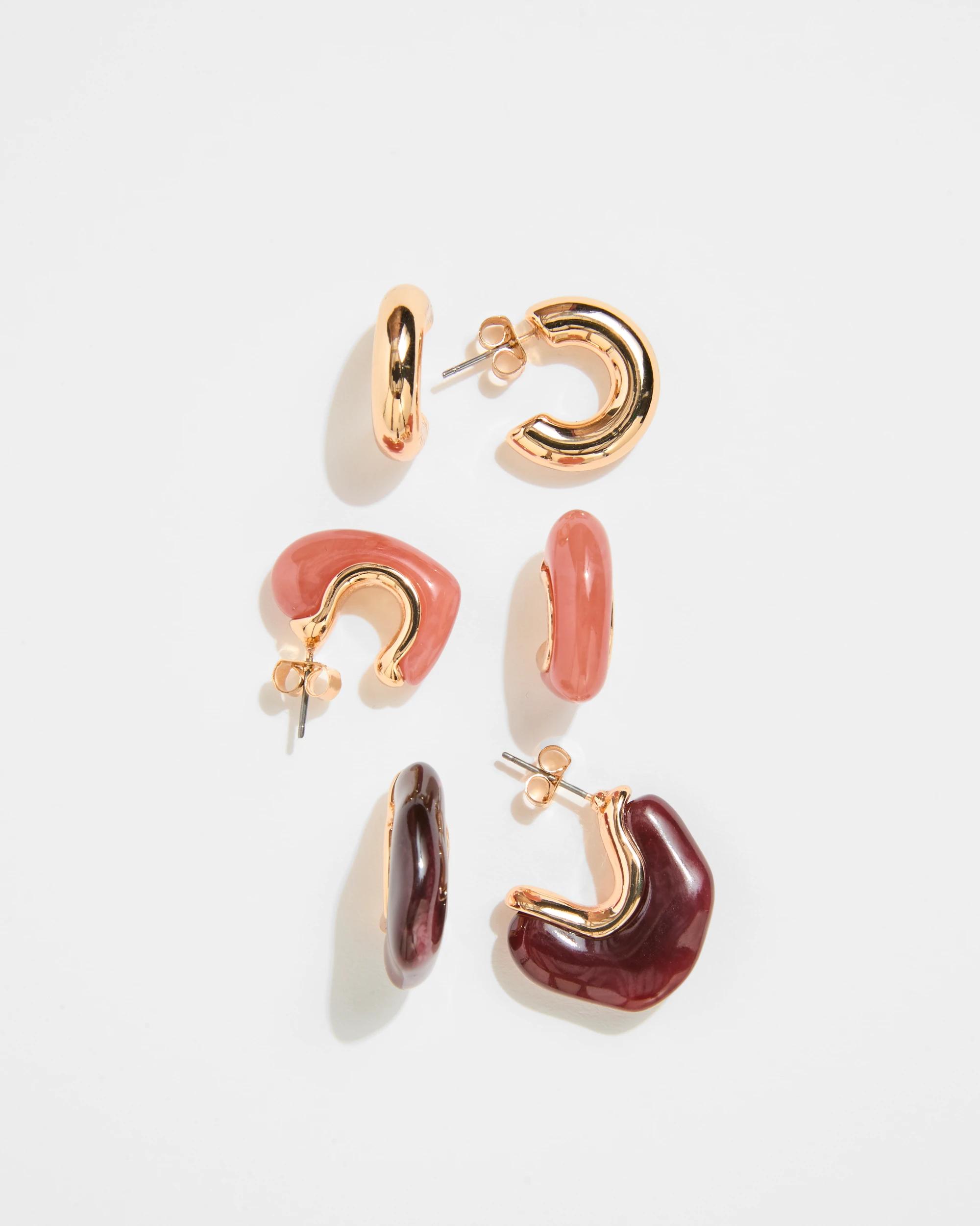 1 Target 3 Pack Chunky Resin Hoop Earrings BORDEAUX, 1 of 1