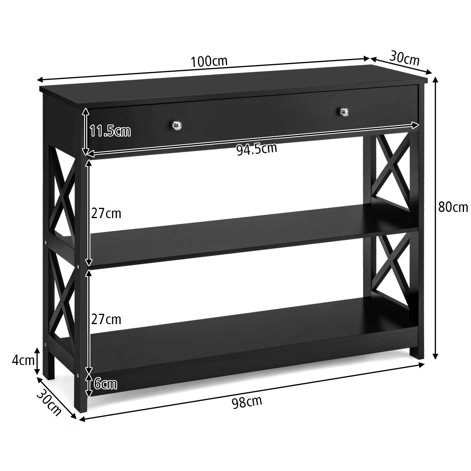 2 Costway 3-Tier Console Table w/Drawer Display Table - Black, 2 of 6