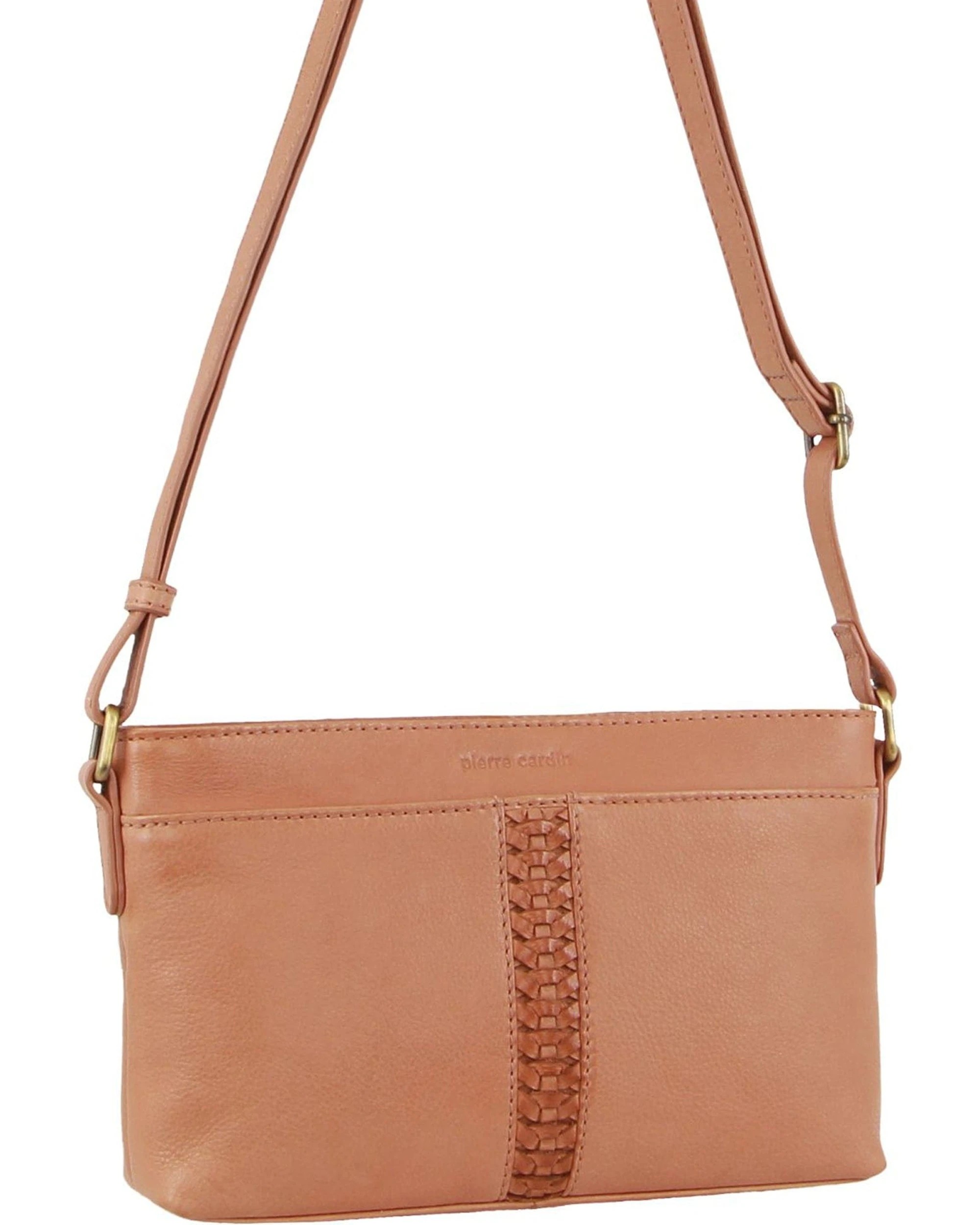 4 Pierre Cardin Leather Woven Design Shoulder Crossbody Bag 25x14cm Apricot - Orange, 4 of 4