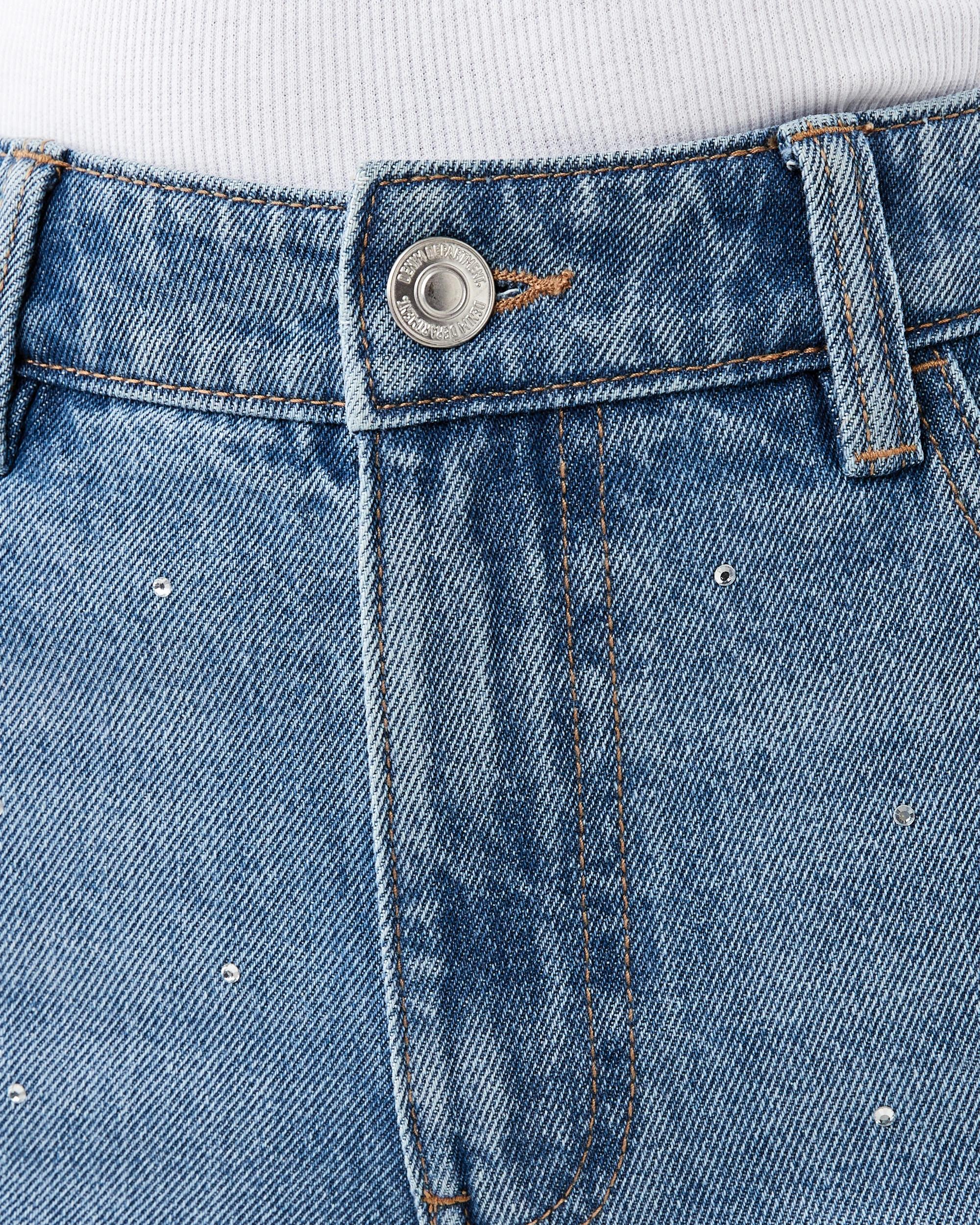 5 Straight Leg Diamante Jeans Mid Wash, 5 of 9