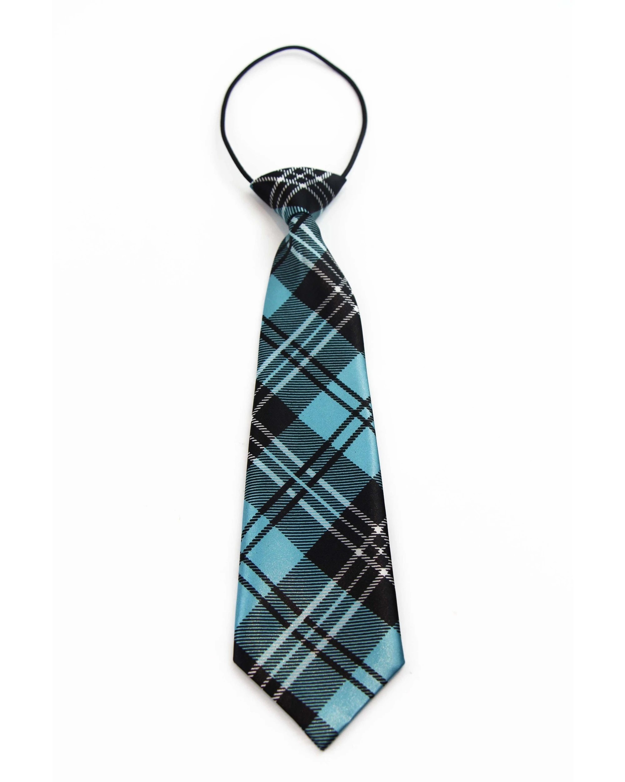 2 Zasel Kids Boys Turquoise & Black Patterned Elastic Neck Tie - Criss Cross Turquoise, 2 of 2