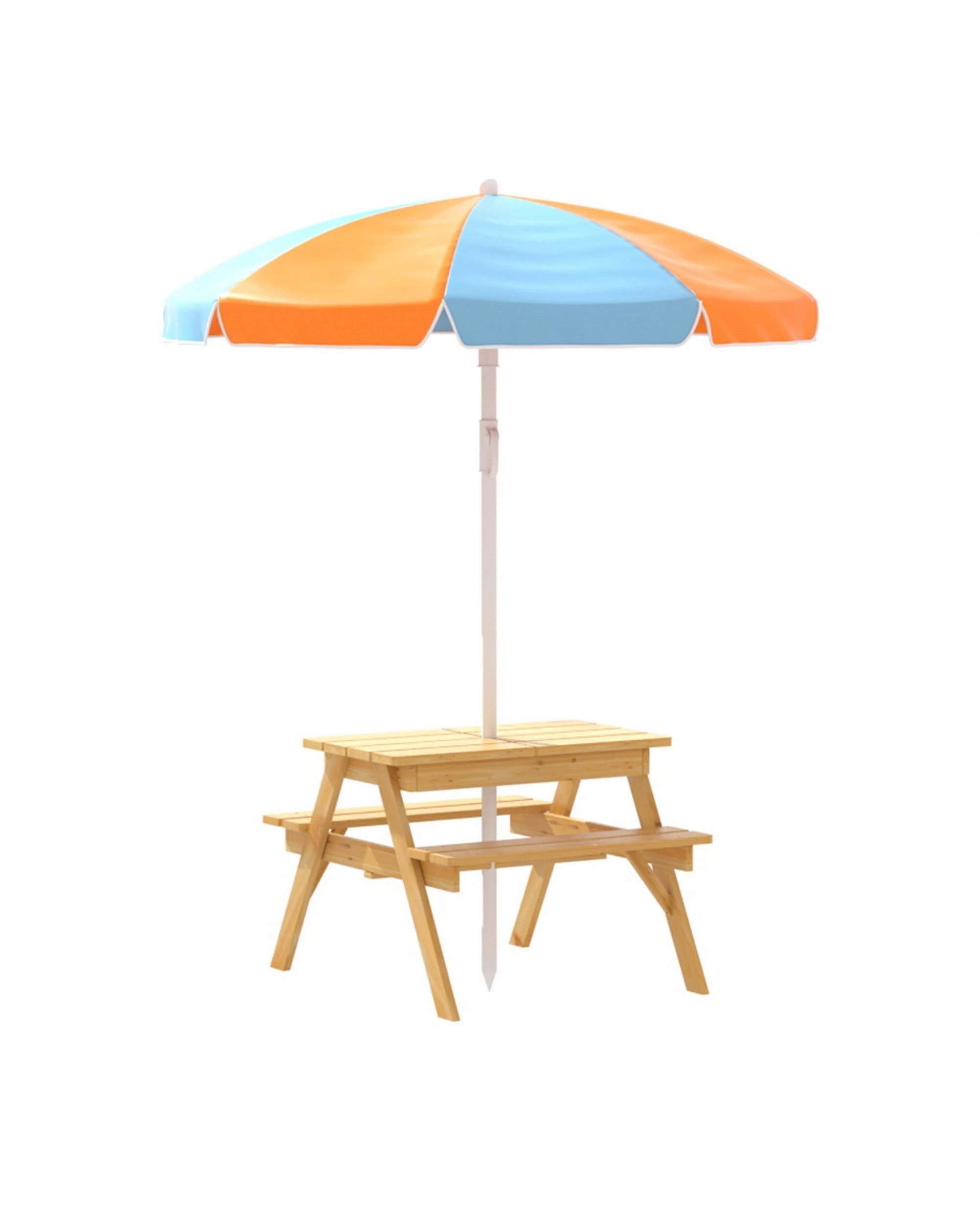 1 Keezi Kids Outdoor Table And Chairs Picnic Bench Umbrella Set Water Sand Pit Box
 - Brown, 1 of 3