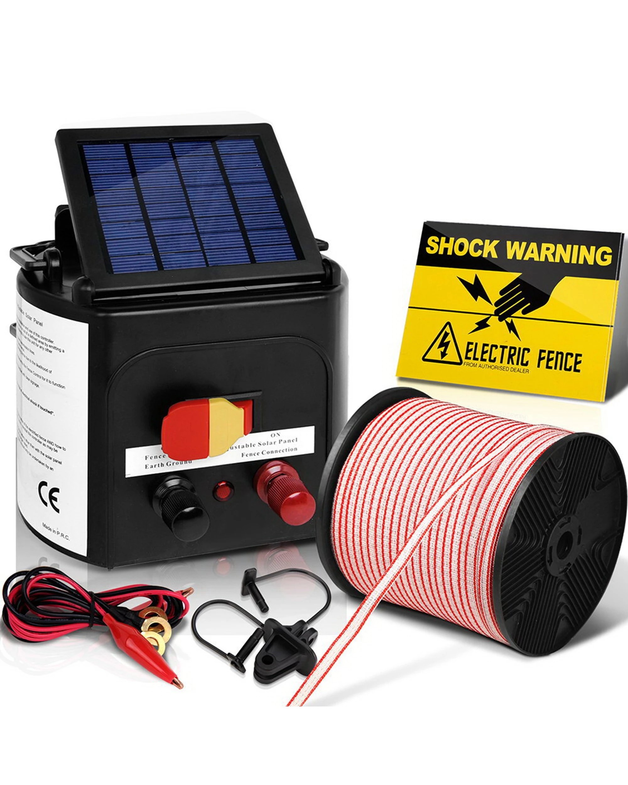 1 Giantz Fence Energiser 5KM Solar Powered Electric 400M Poly Tape Insulator - Multi, 1 of 4