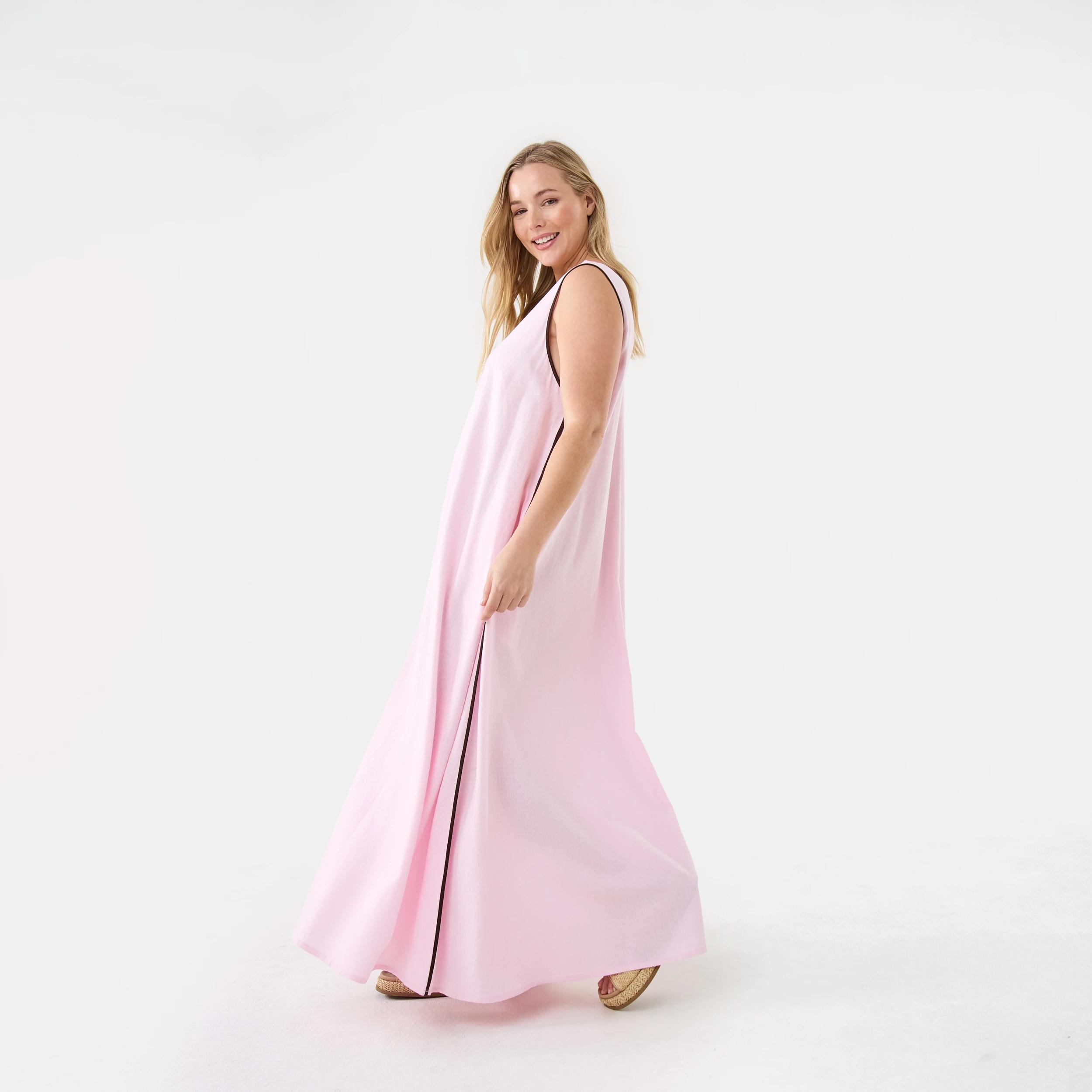 2 Sleeveless Trim Detail Maxi Dress Chery Pink, 2 of 10