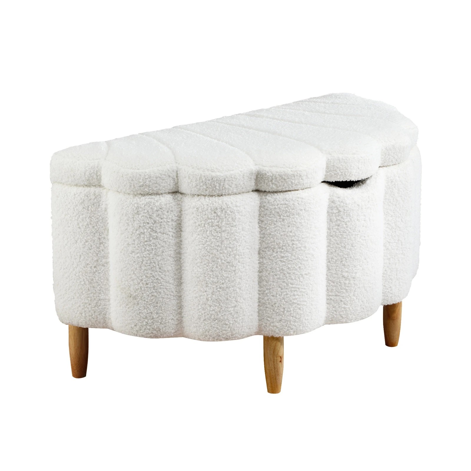 8 Oikiture Storage Ottoman Scallop Boucle Blanket Box Fleece Foot Stool Seat Chest
 - White, 8 of 10