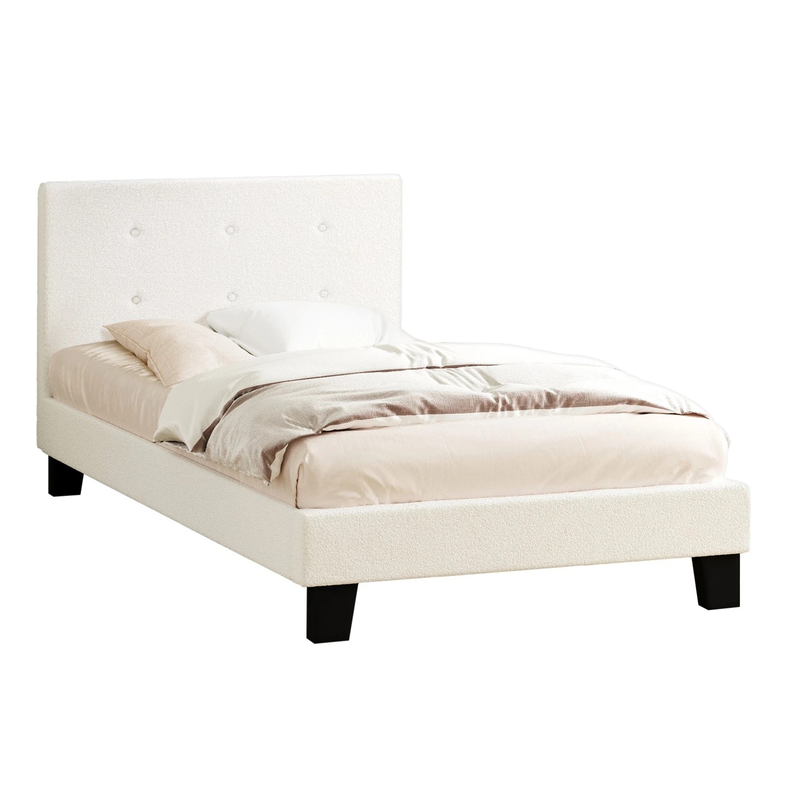 1 Oikiture Bed Frame Single Size Bed Platform Boucle - White, 1 of 7