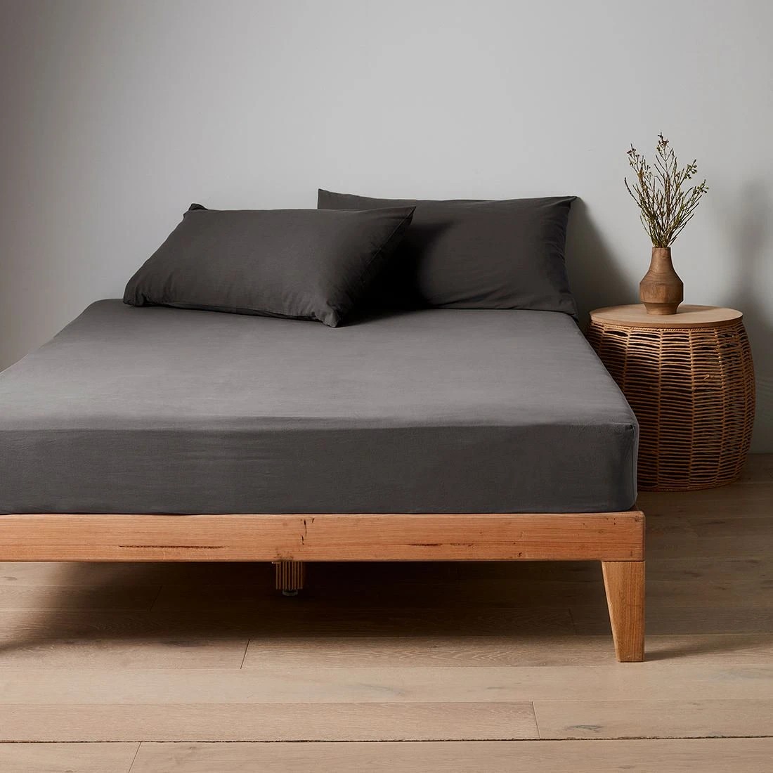 1 Arlo Stonewash Fitted Sheet - Double Bed - Grey, 1 of 3