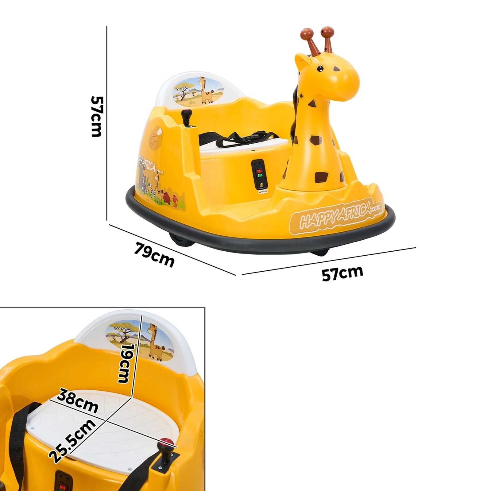 10 Mazam Kids Ride On Car Electric Cars Bumper Toys Remote Control Light Giraffe
 - Yellow, 10 of 10