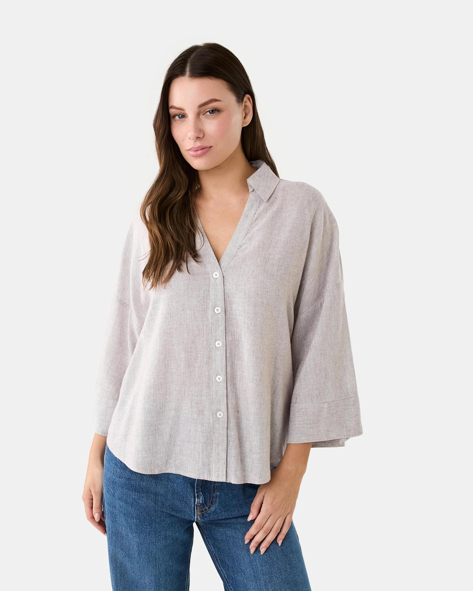 1 Long Sleeve V-Neck Dolman Shirt Strp Coco, 1 of 8