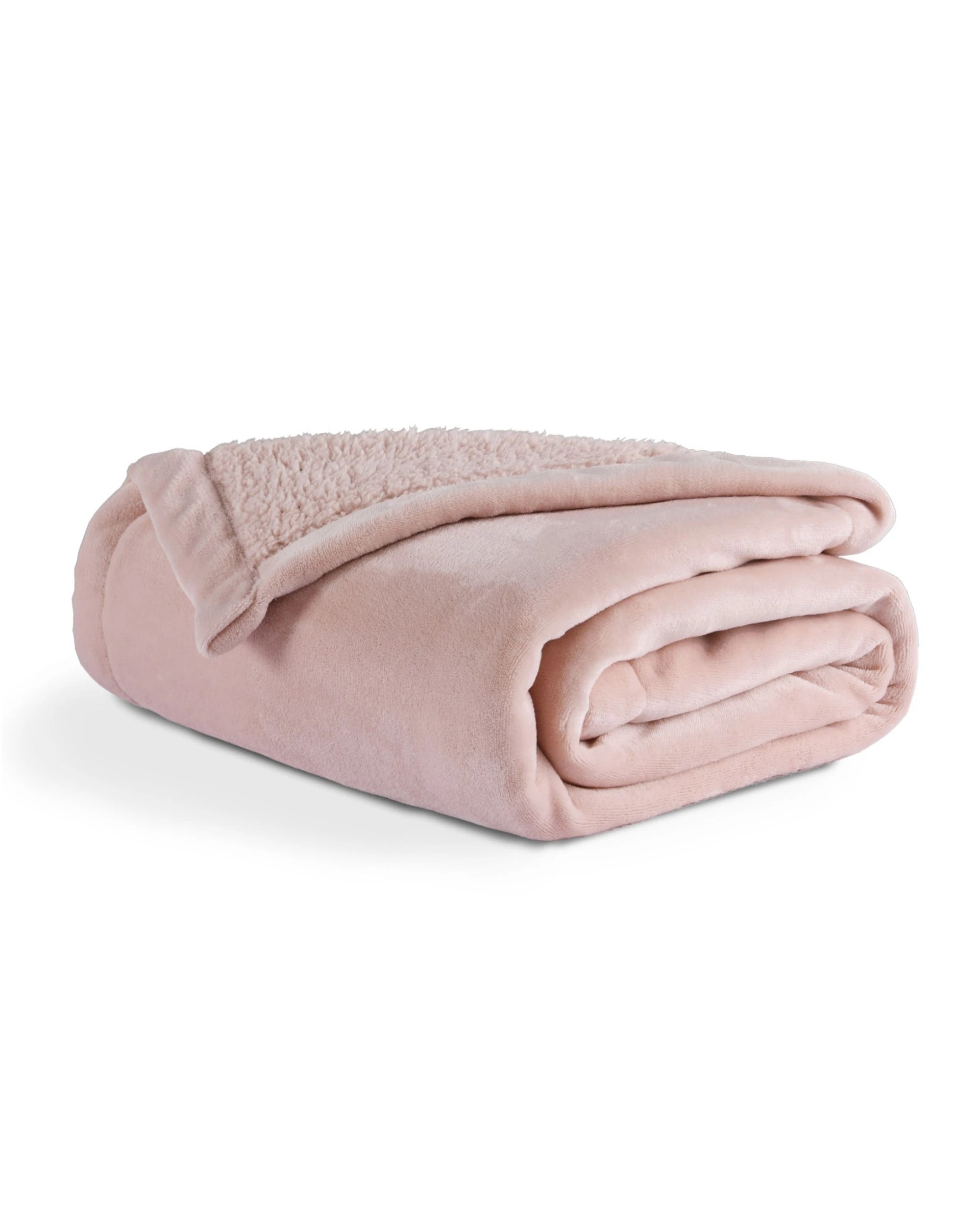 3 Serene Hudson Fleece and Sherpa Reverse Blanket 240x250cm (Queen/King Bed) - Blush, 3 of 6