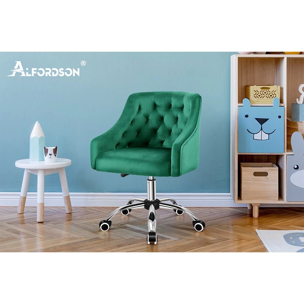 10 Alfordson Velvet Office Chair Fabric Computer Swivel Armchair Adult Kids - Green, 10 of 10