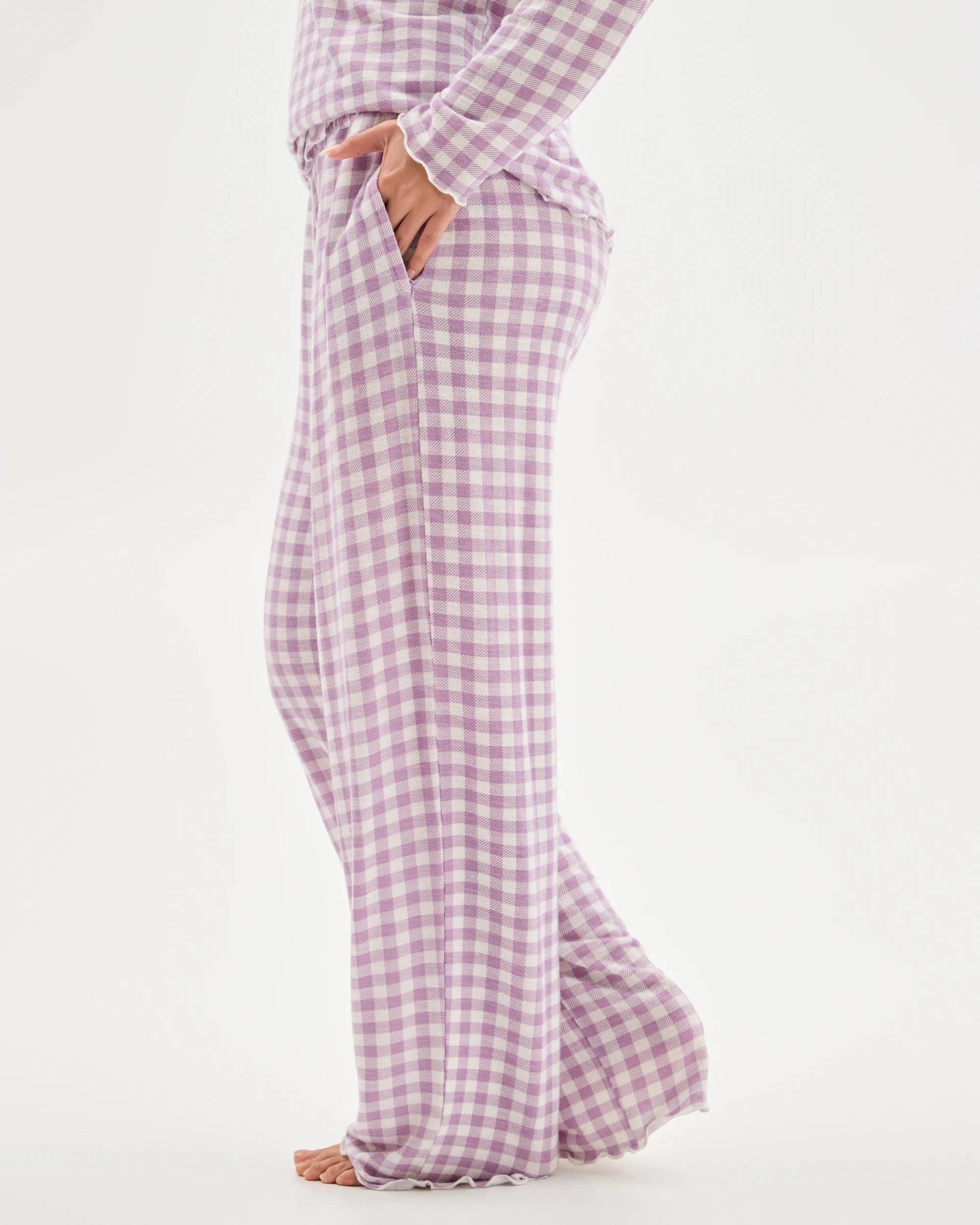 4 Target Woman Cosy Slub Knit Sleep Pants PURPLE GINGHAM, 4 of 6