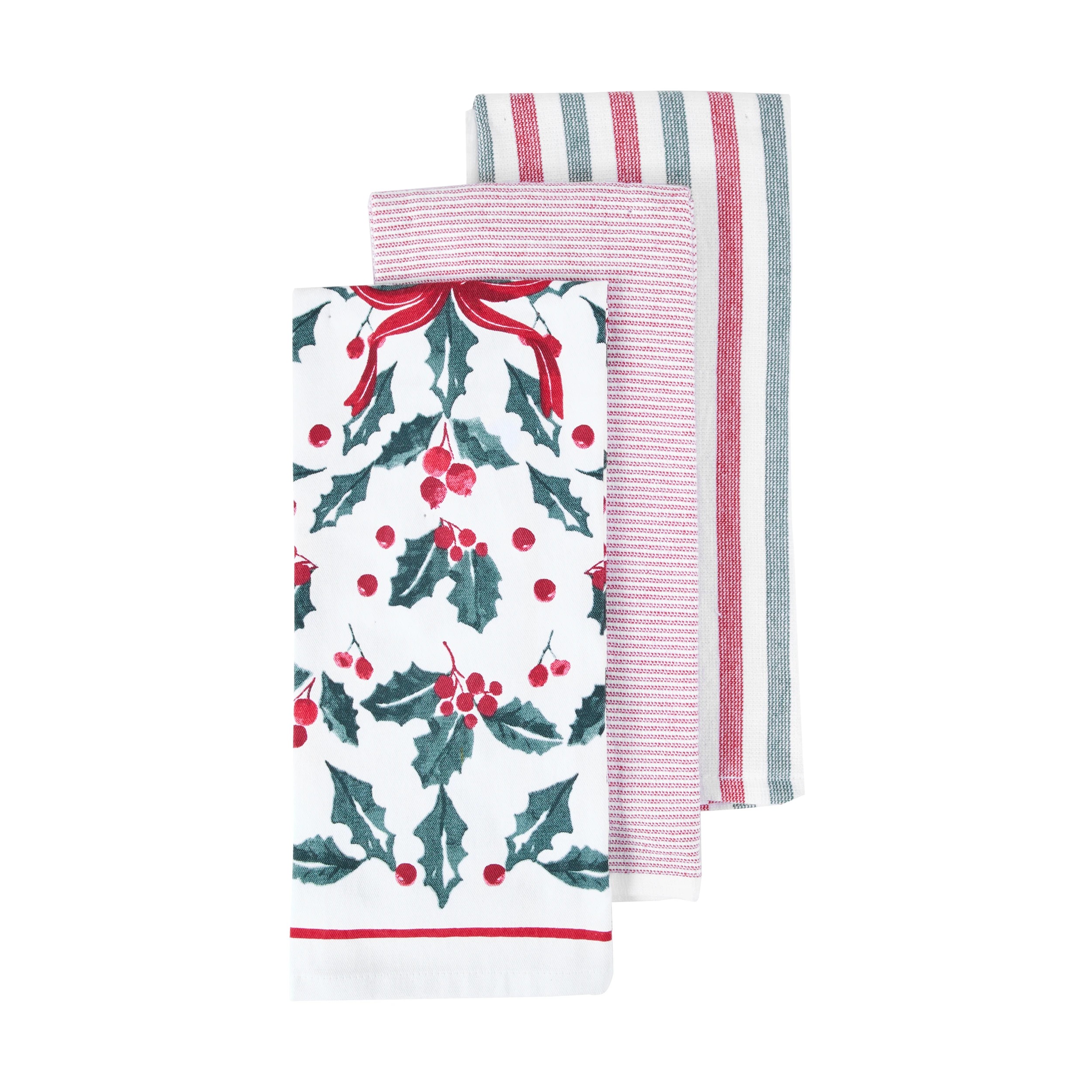 1 3 Pack Holly Bow Tea Towels, 1 of 6