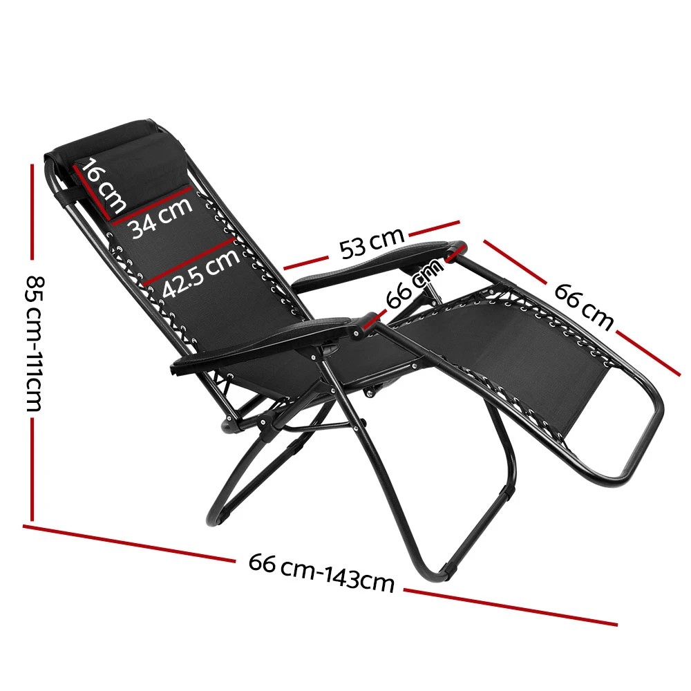 2 Gardeon 2PC Zero Gravity Chair Folding Outdoor Recliner Adjustable Sun Lounge Camping - Black, 2 of 7