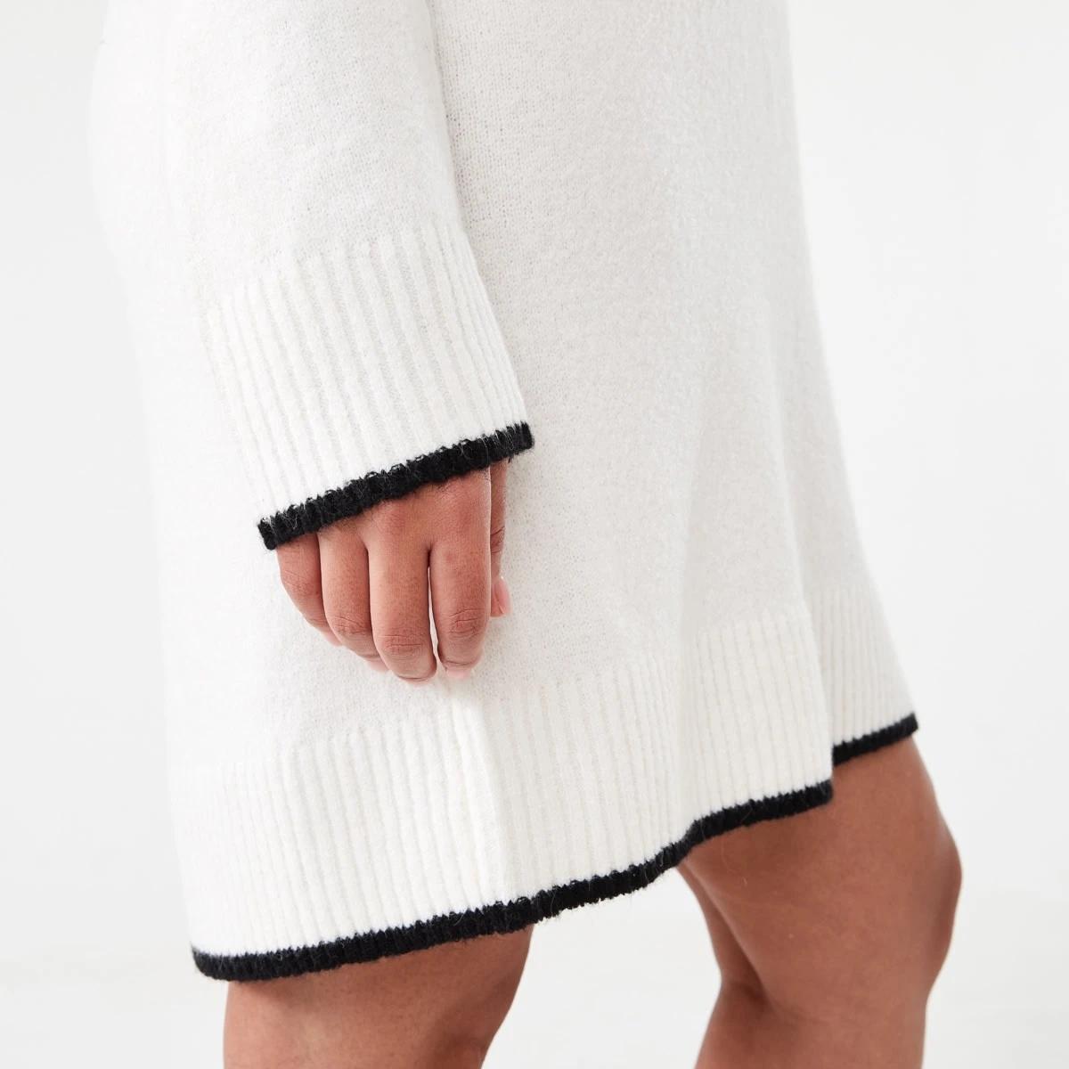 7 Long Sleeve V-Neck Sweater Mini Dress Ecru, 7 of 8