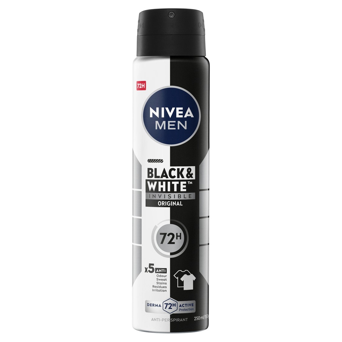 1 Nivea Men Black & White Invisible Original Anti-Perspirant Aerosol Deodorant 250ml, 1 of 7