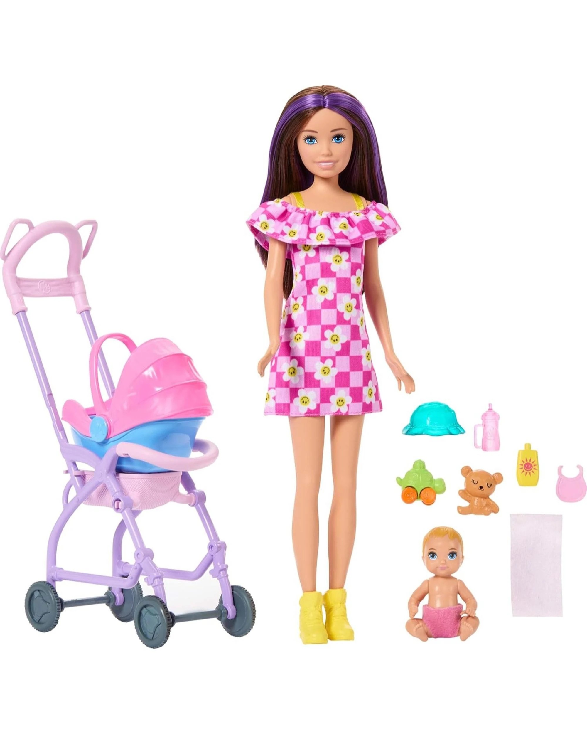 2 Barbie Family and Friends Skipper Babysitters Inc Stroller Playset with Purple Hair Doll, 2 of 6