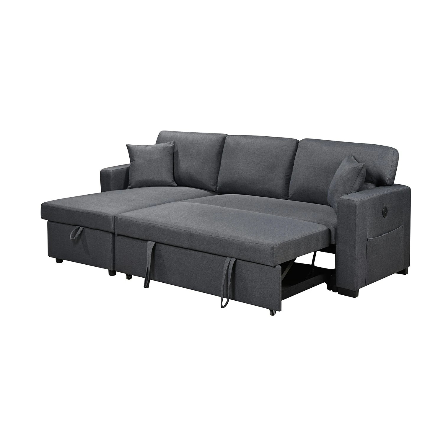 2 Foret 3 Seater Modular Sofa Bed Corner Lounge Pullout Storage Usb Charcoal, 2 of 9