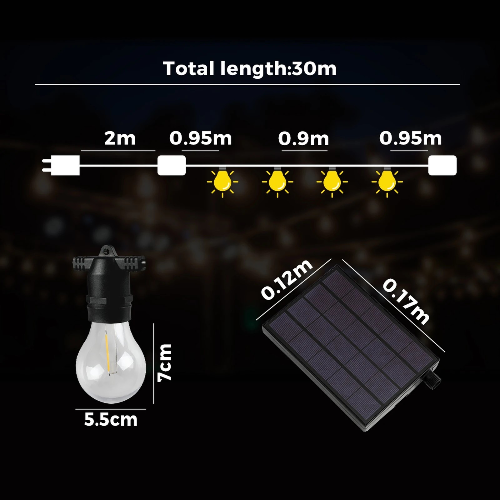 2 Mazam 30M Solar Festoon String Lights LED Christmas Party Decor - Black, 2 of 10