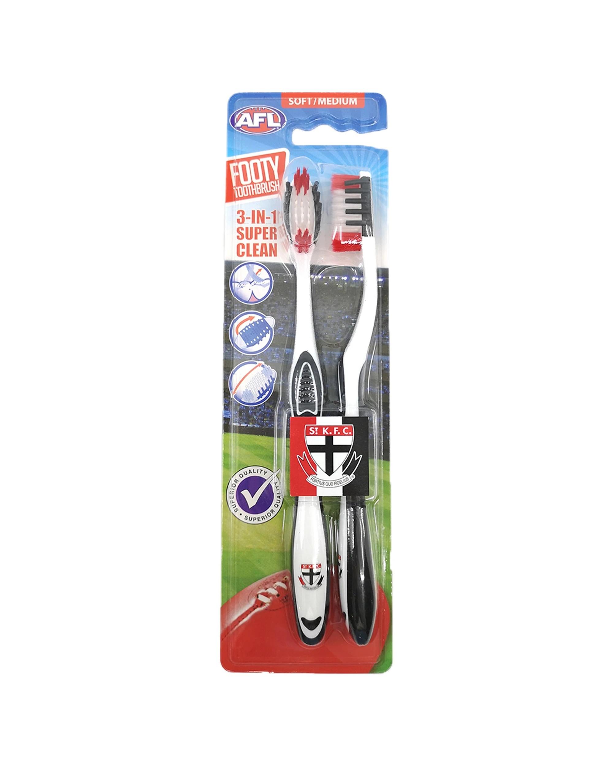 2 AFL 3x 2pc Soft/Medium Toothbrush Oral Care St Kilda Saints Kids/Adults - Multi, 2 of 2