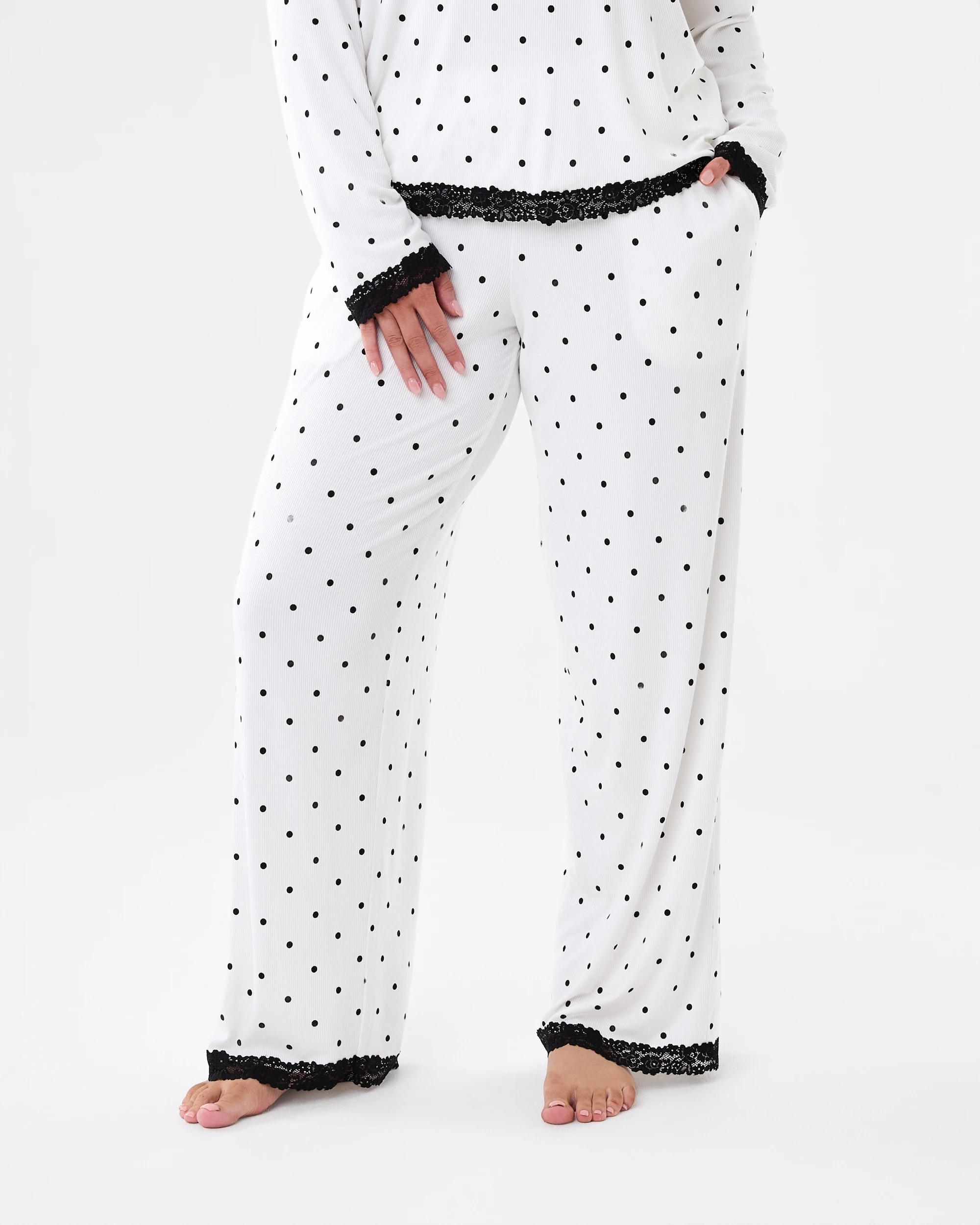1 Viscose Rib Lace Trim Pants Dots White, 1 of 7