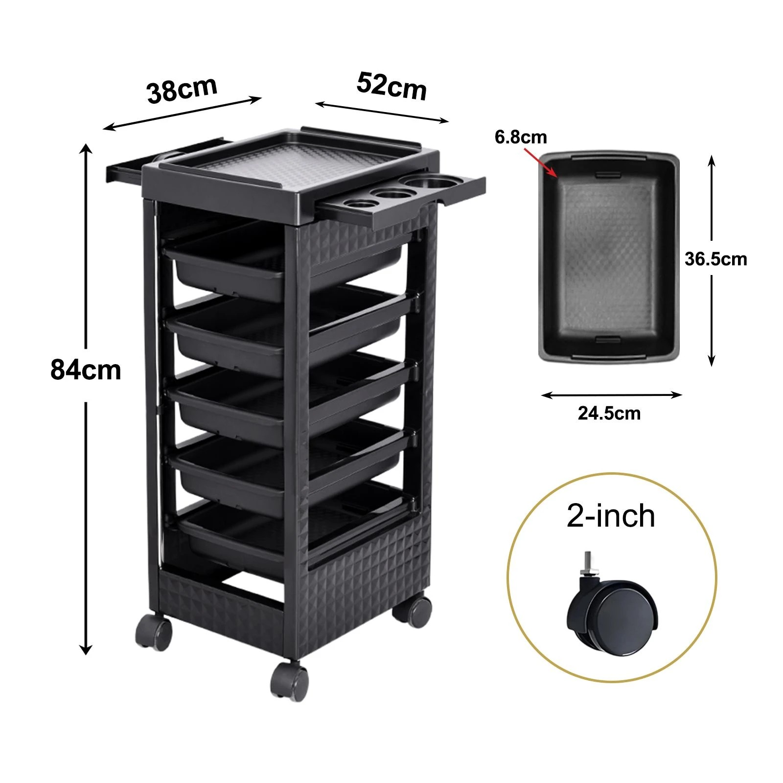 6 Ausway Hairdressing Trolley Cart Rolling Barber Beauty Storage Organiser with 6 Tiers & 5 Drawers, 6 of 6